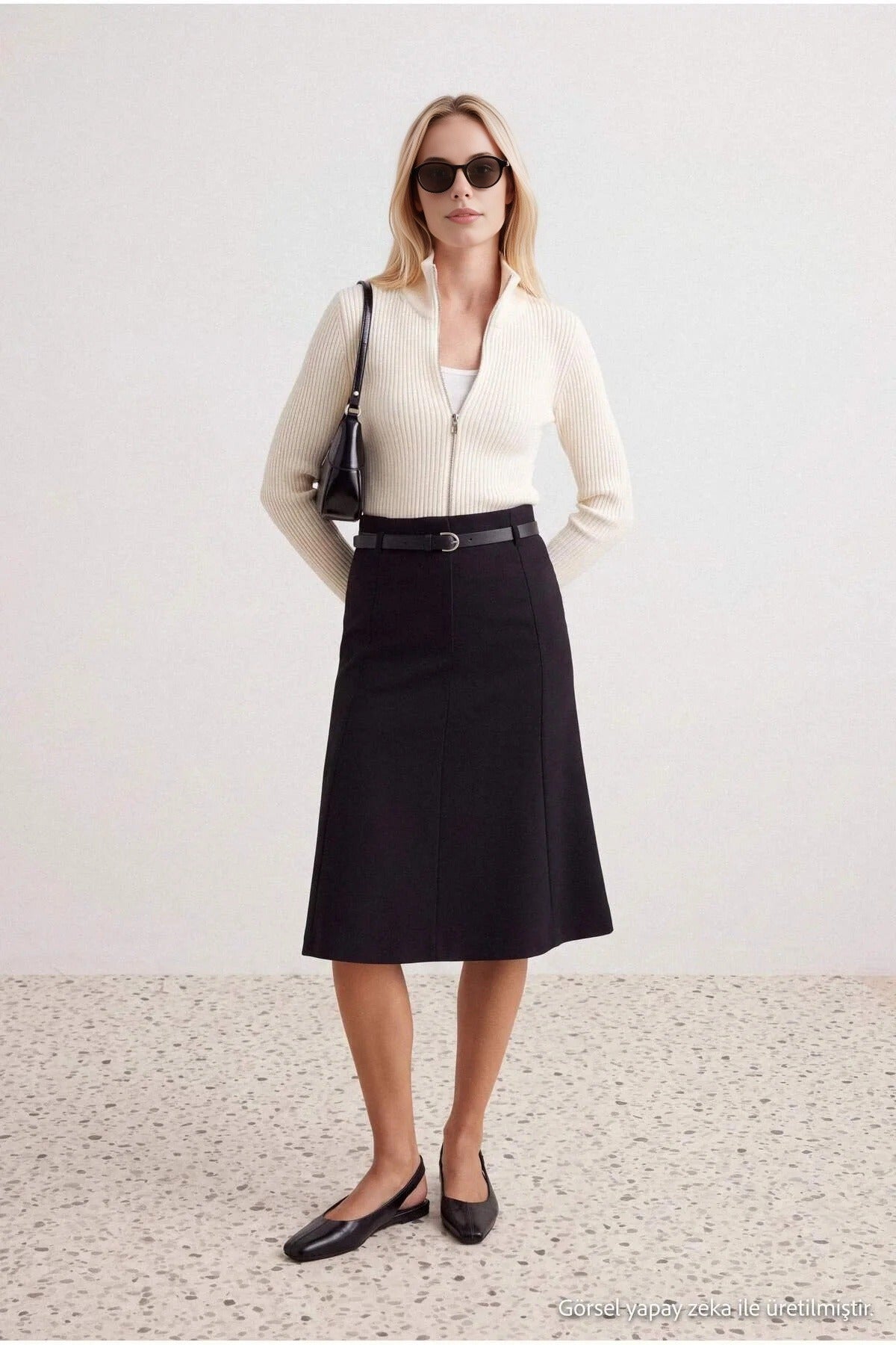Belted Midi Pencil Skirt