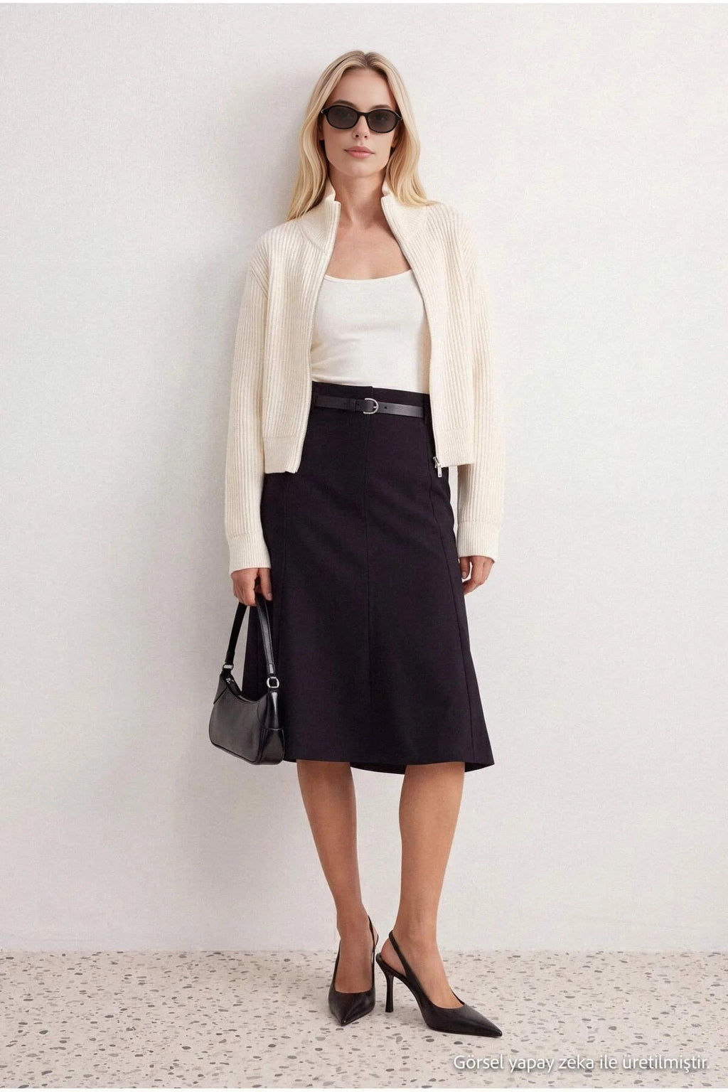 Belted Midi Pencil Skirt