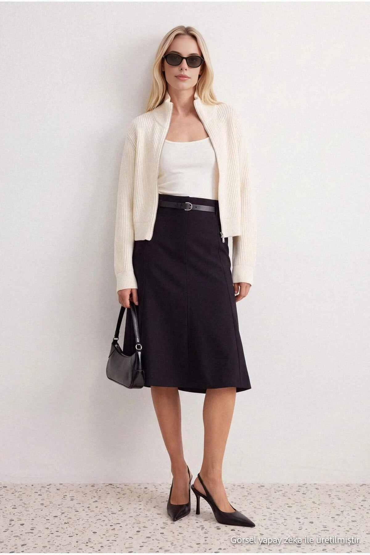 Belted Midi Pencil Skirt