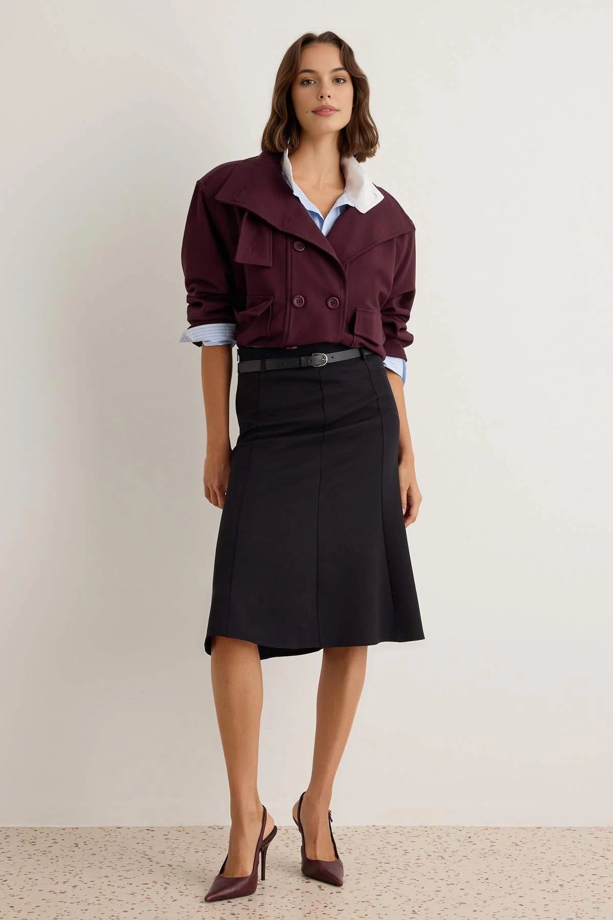Belted Midi Pencil Skirt