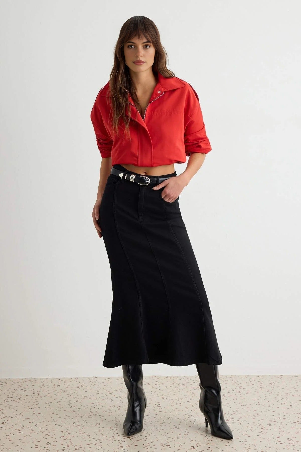 Fitted Maxi Denim Skirt