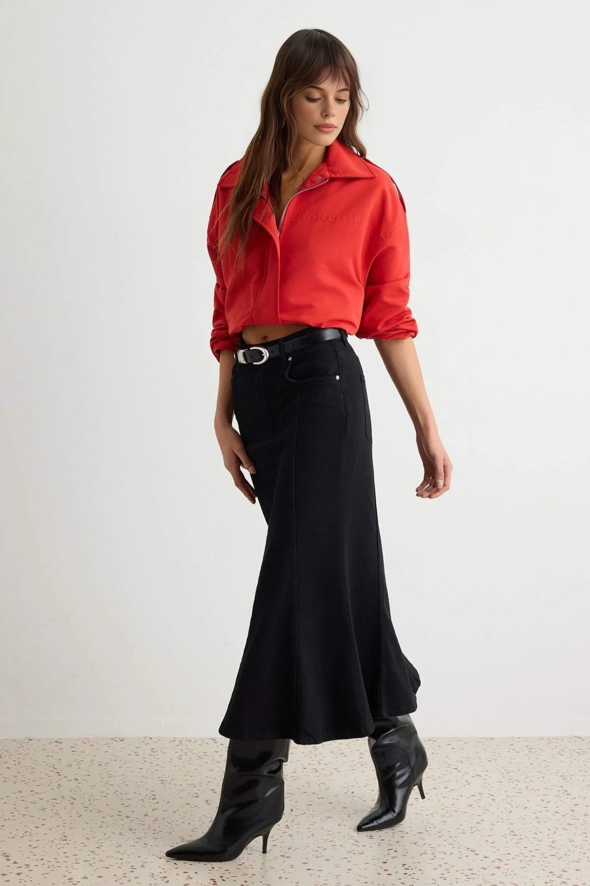 Fitted Maxi Denim Skirt