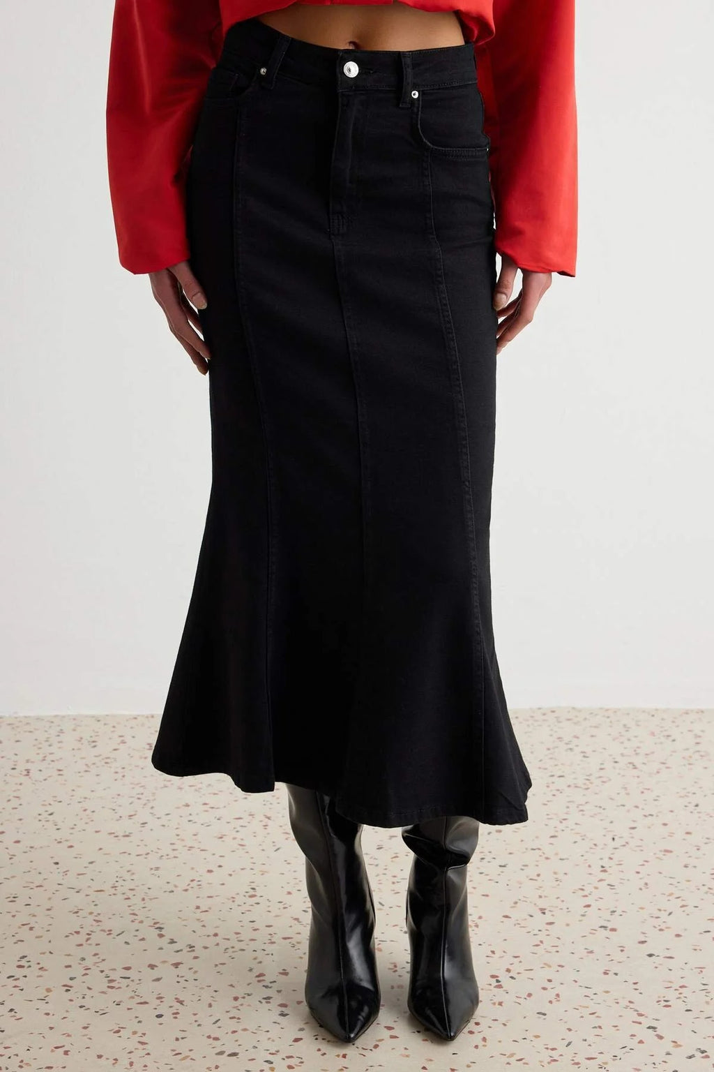 Fitted Maxi Denim Skirt
