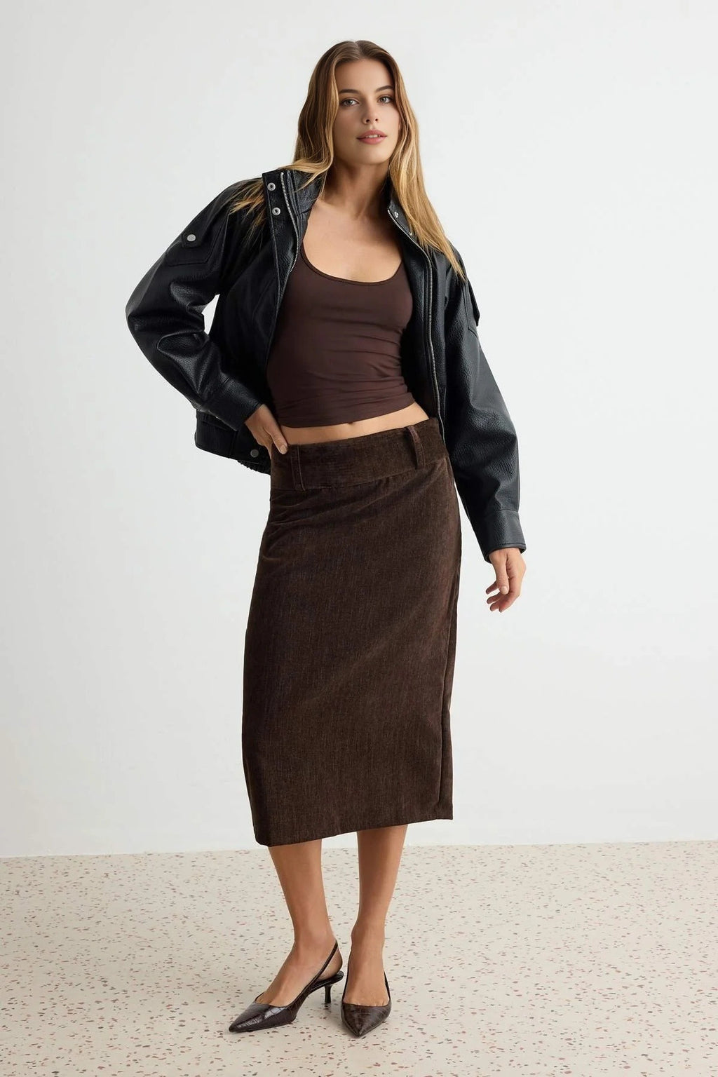 Midi Length Velvet Pencil Skirt