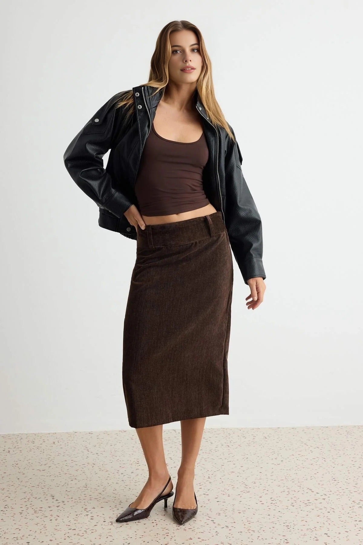 Midi Length Velvet Pencil Skirt