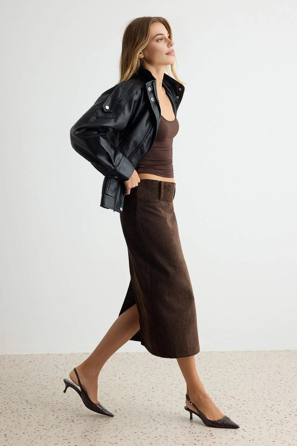 Midi Length Velvet Pencil Skirt
