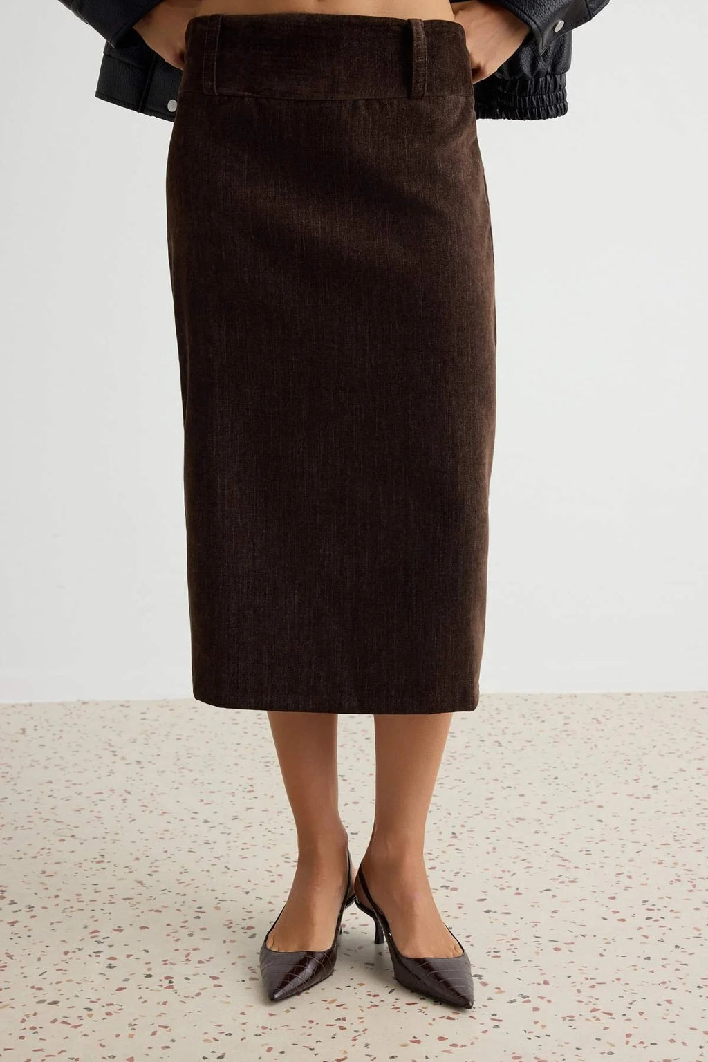 Midi Length Velvet Pencil Skirt