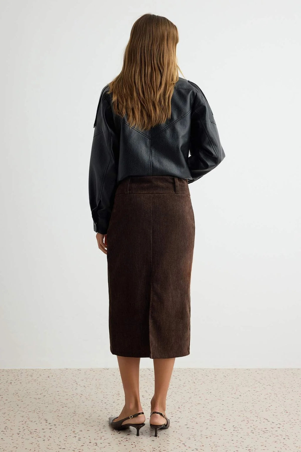 Midi Length Velvet Pencil Skirt