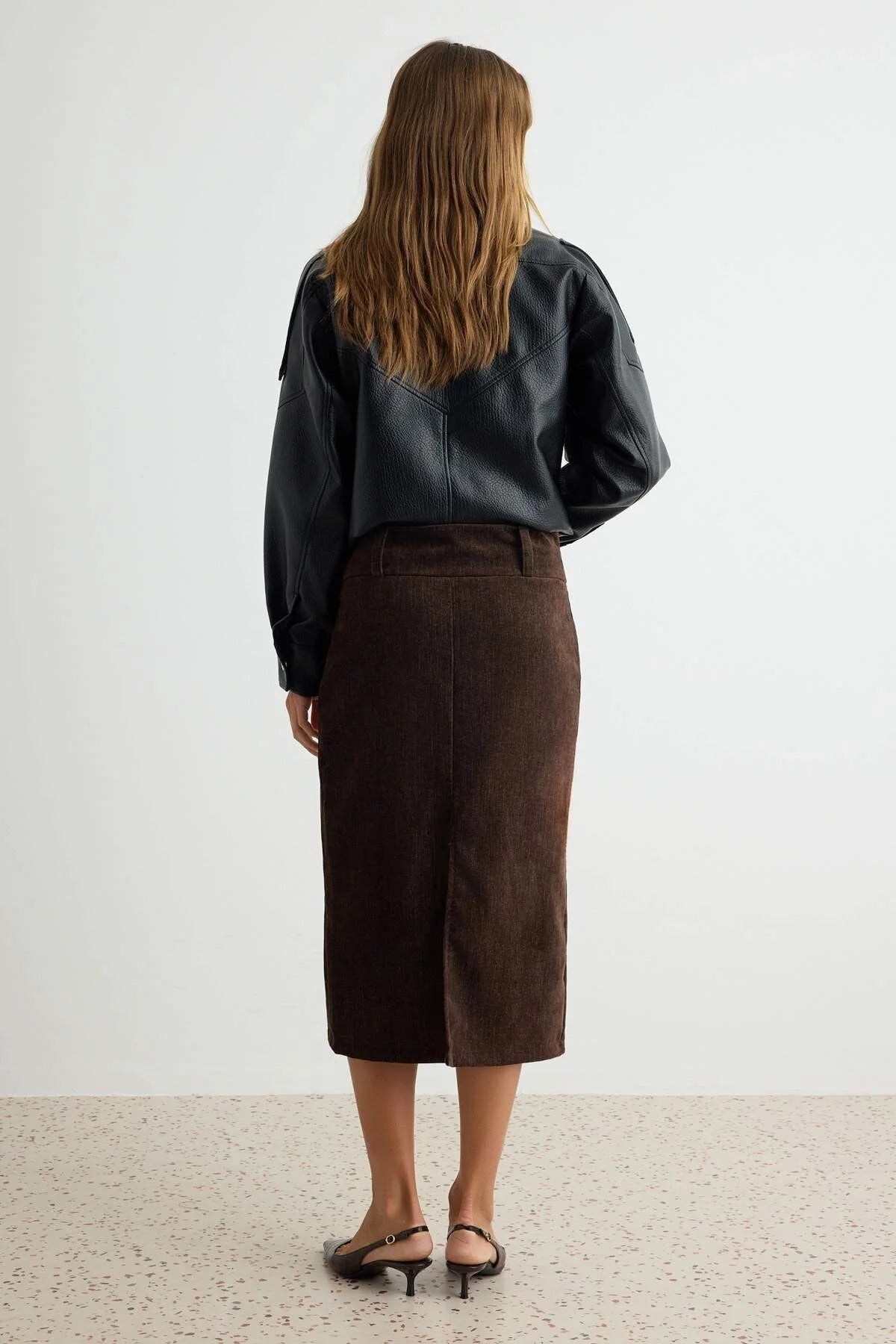Midi Length Velvet Pencil Skirt