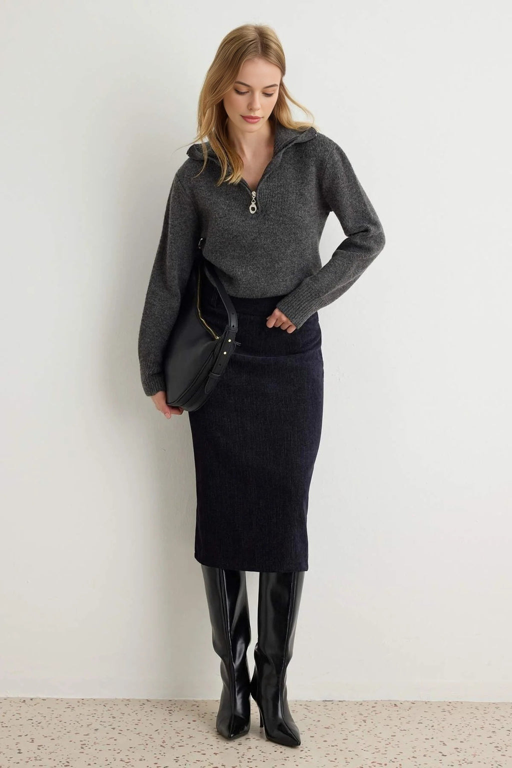 Midi Length Velvet Pencil Skirt