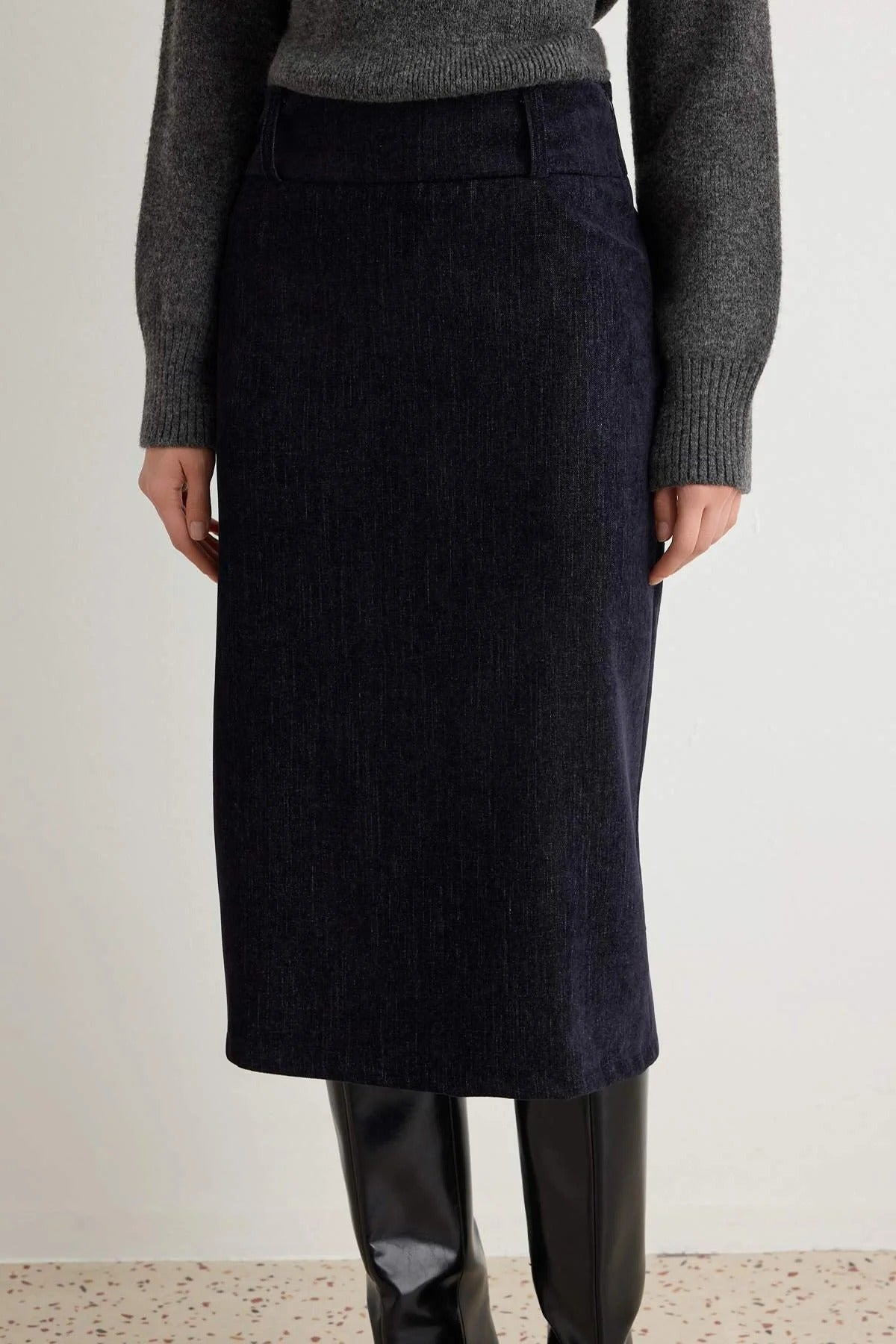 Midi Length Velvet Pencil Skirt