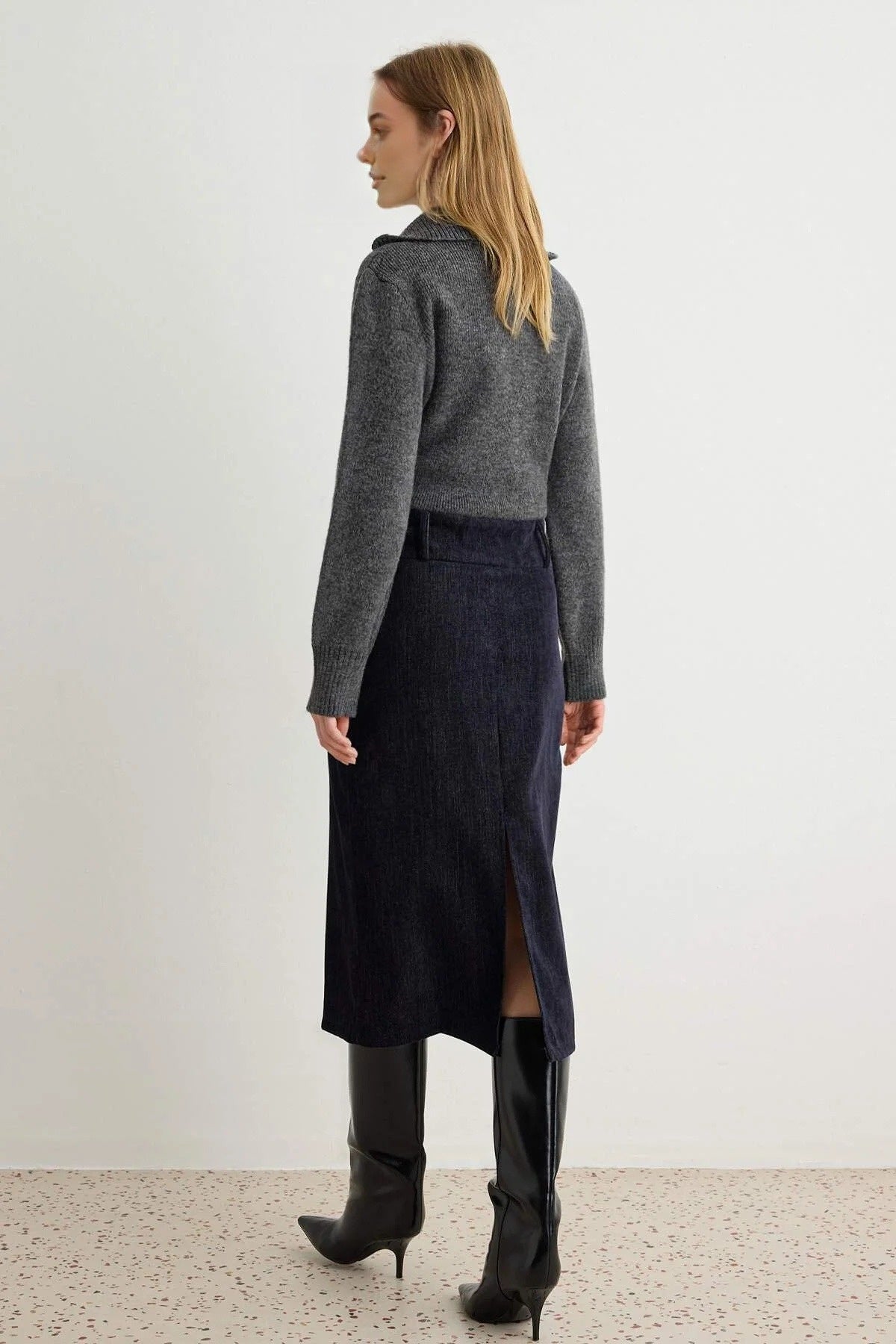 Midi Length Velvet Pencil Skirt