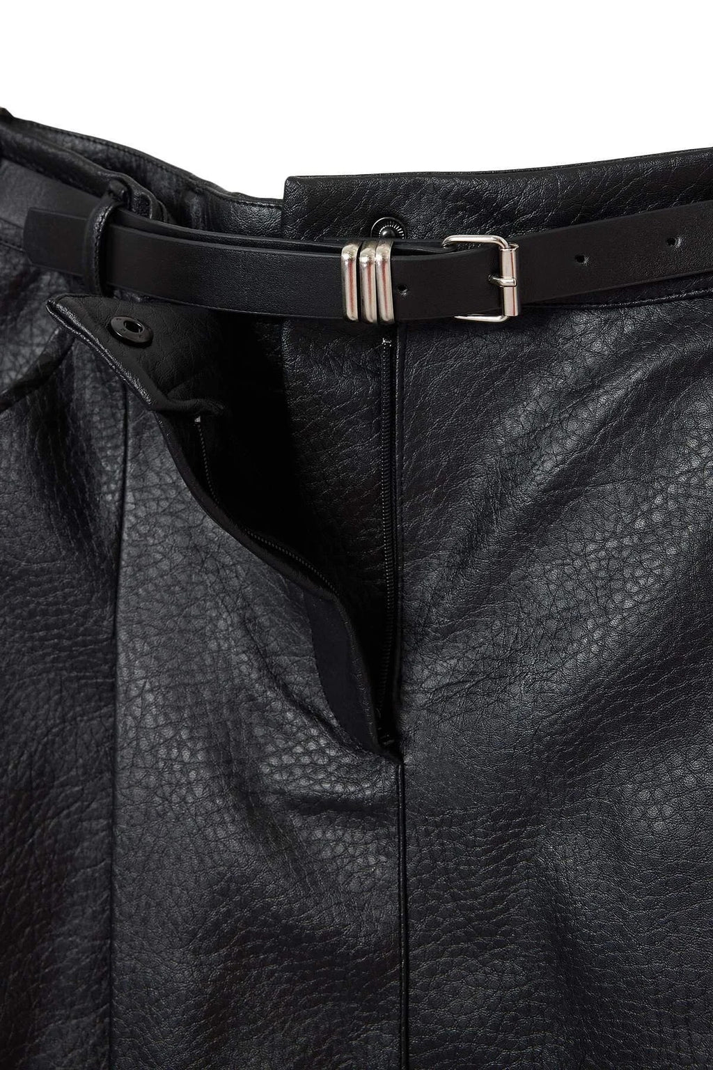 Belted Faux Leather Mini Skirt with Inner Shorts