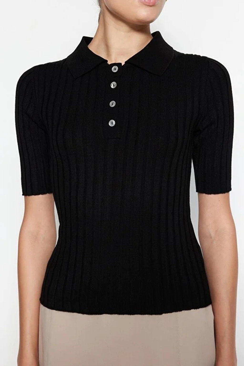 Basic Polo Collar T-Shirt Look Thin Blouse