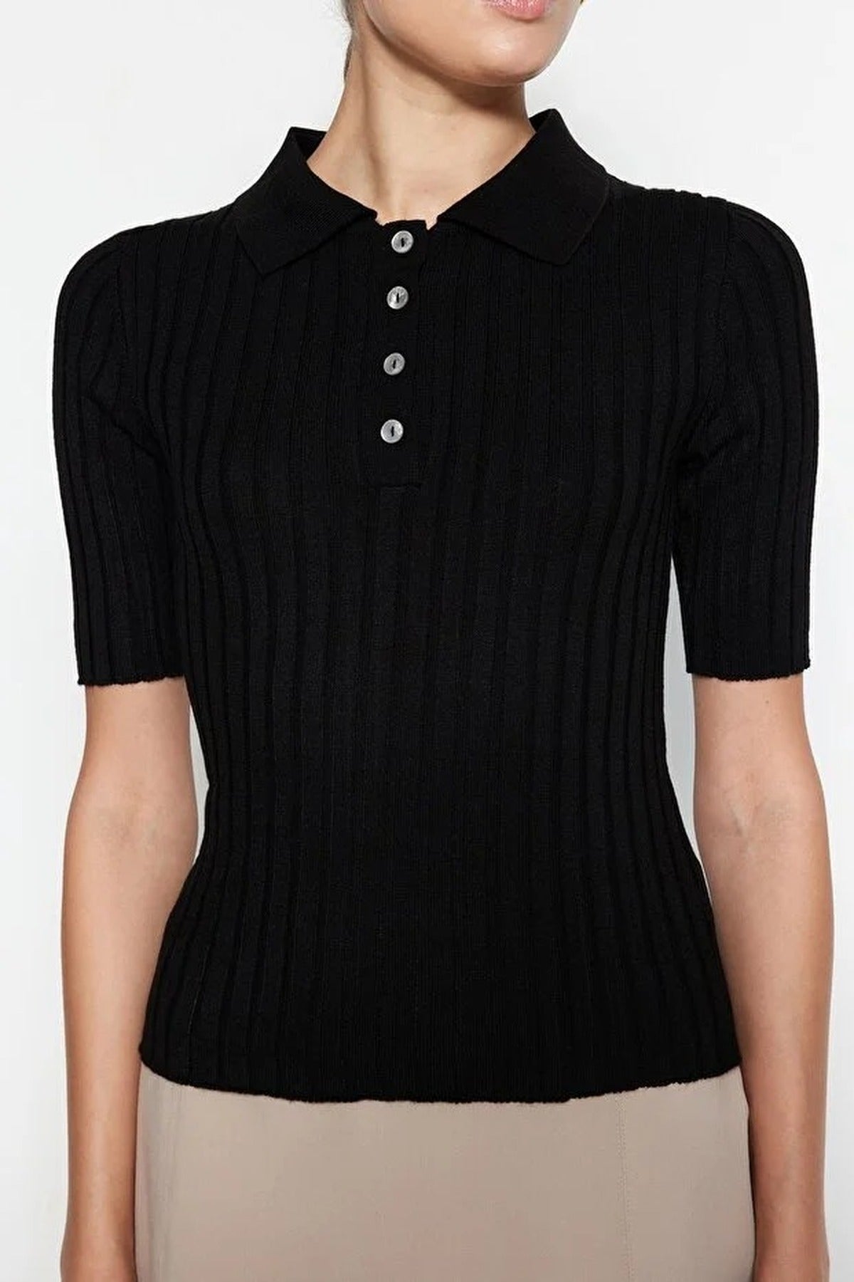Basic Polo Collar T-Shirt Look Thin Blouse