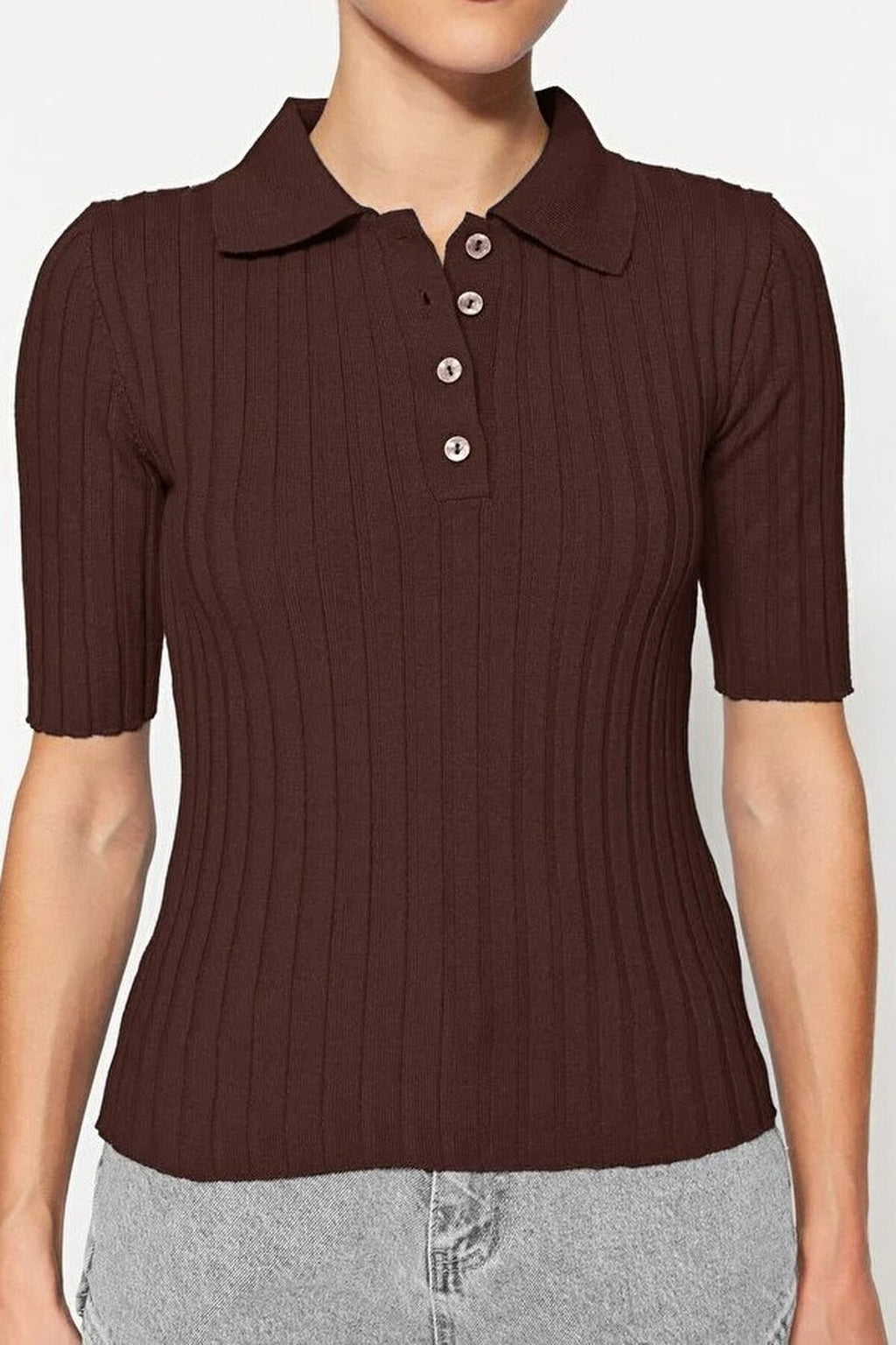 Basic Polo Collar T-Shirt Look Thin Blouse