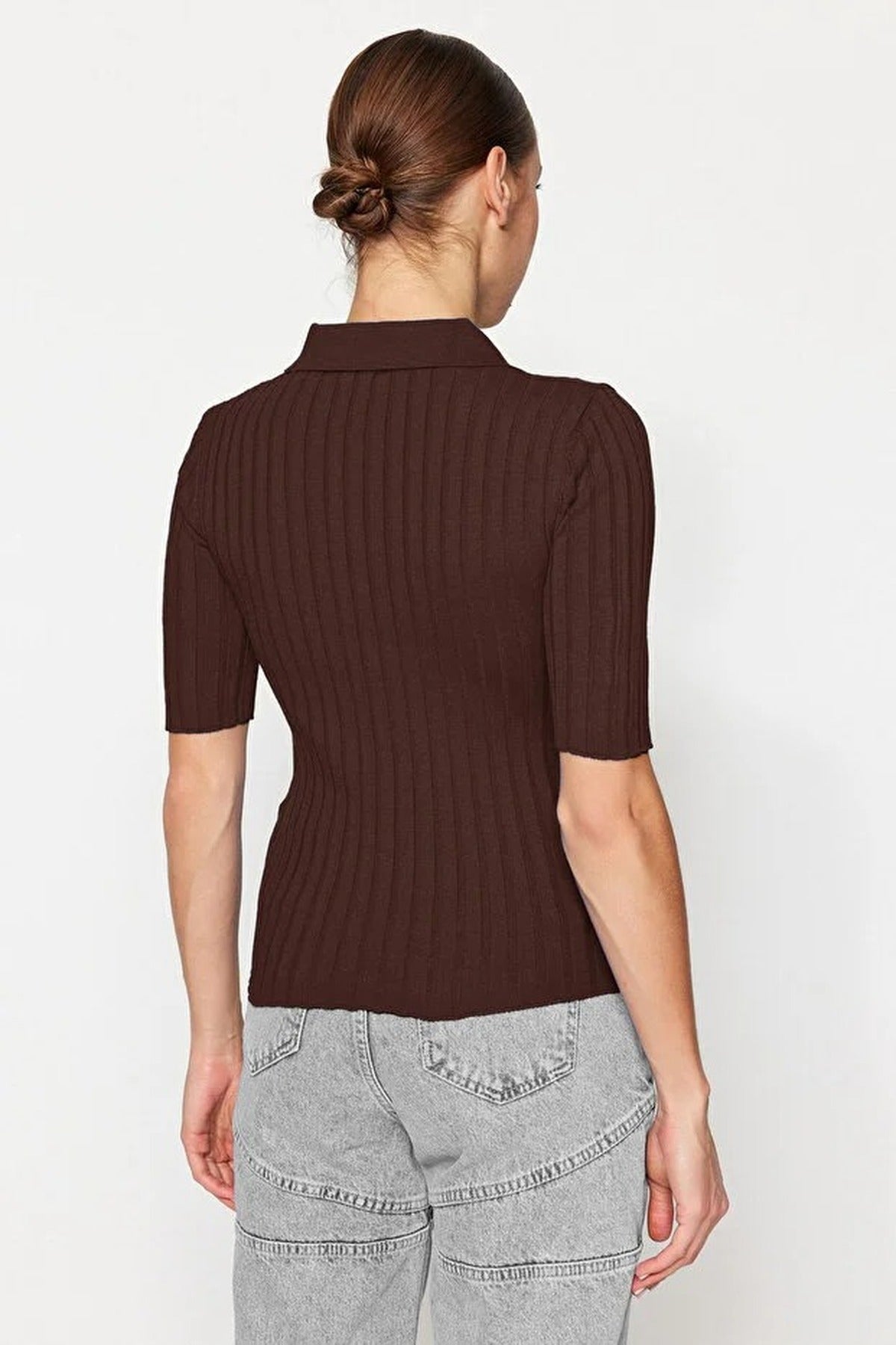 Basic Polo Collar T-Shirt Look Thin Blouse