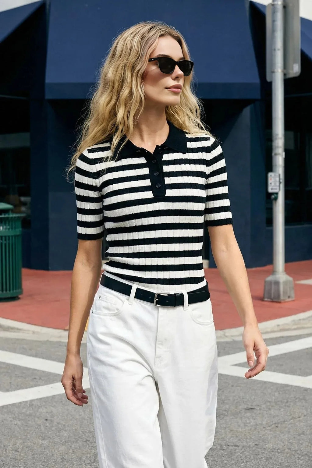Basic Polo Collar T-Shirt Look Thin Blouse