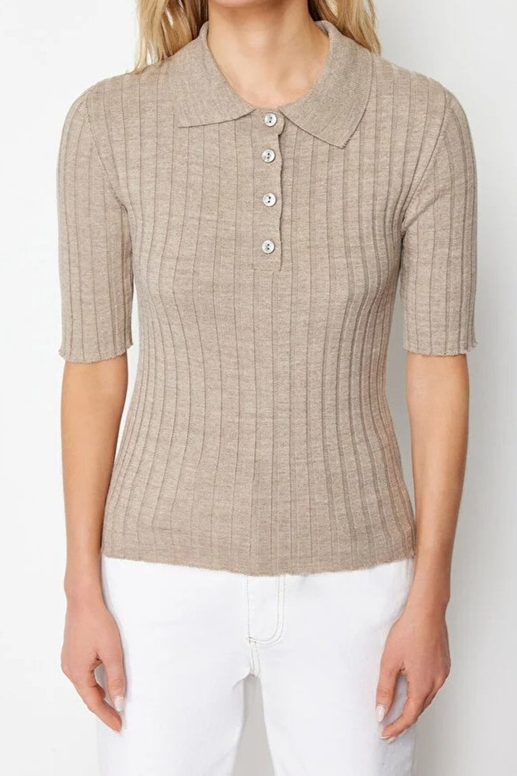 Basic Polo Collar T-Shirt Look Thin Blouse