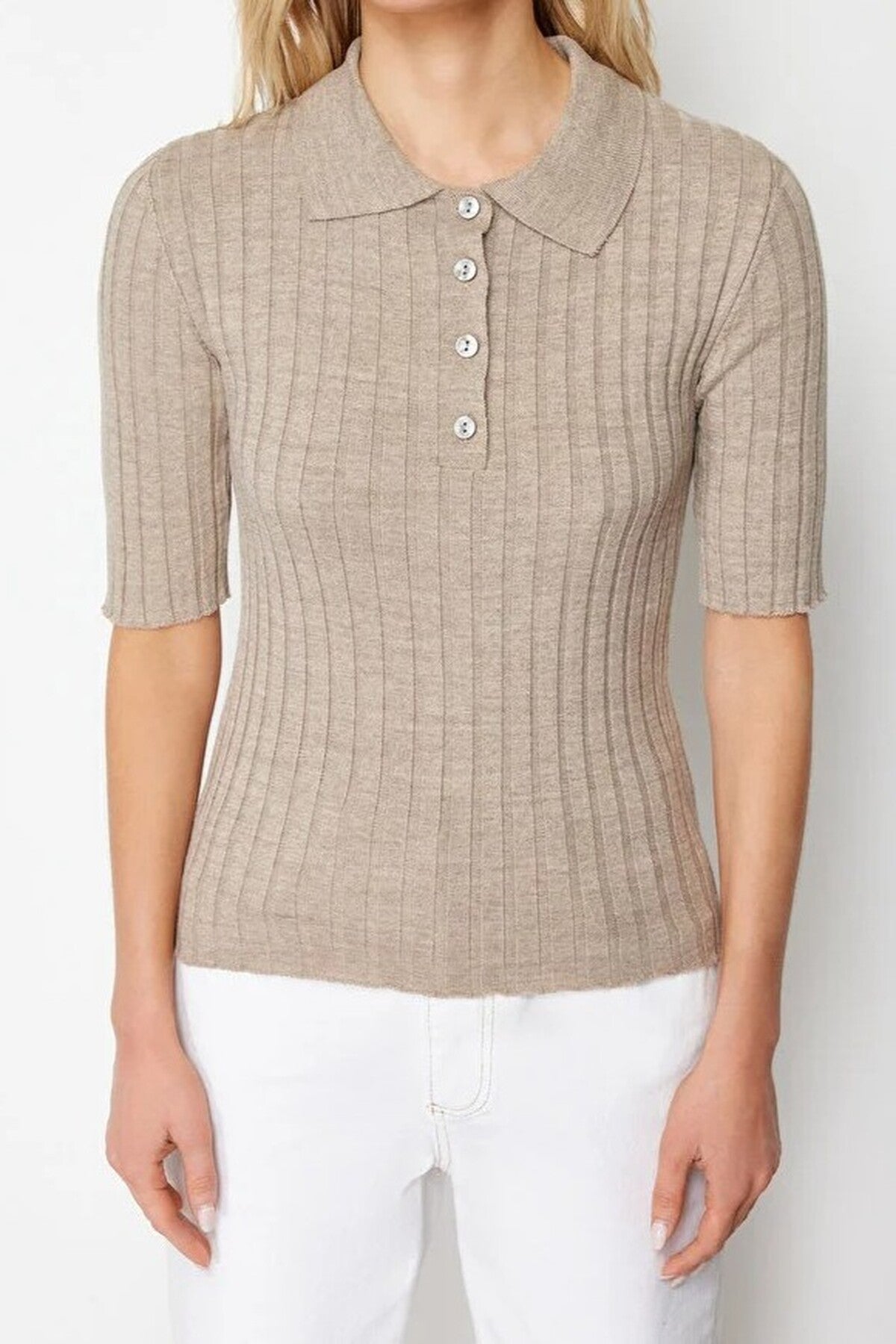 Basic Polo Collar T-Shirt Look Thin Blouse
