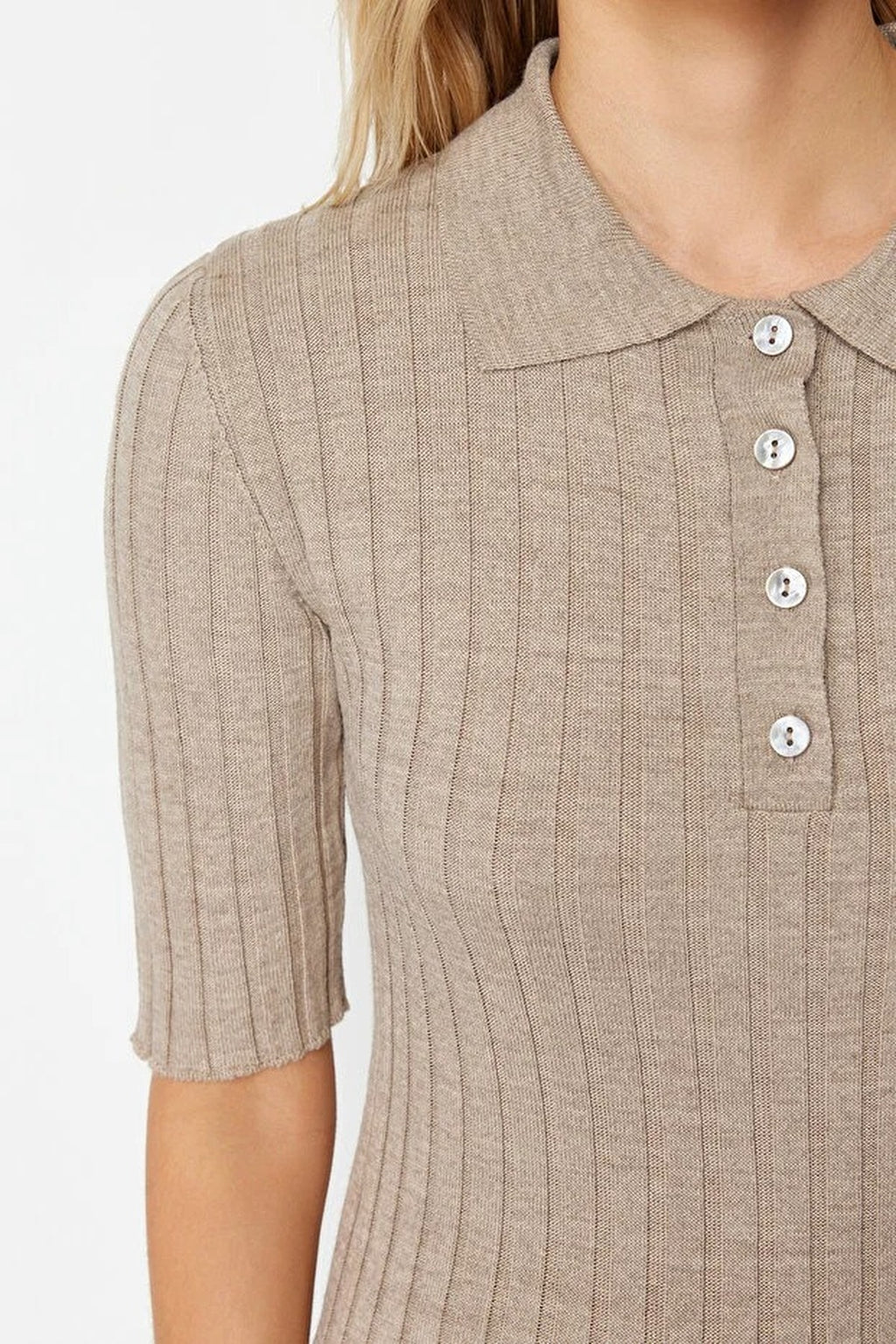 Basic Polo Collar T-Shirt Look Thin Blouse