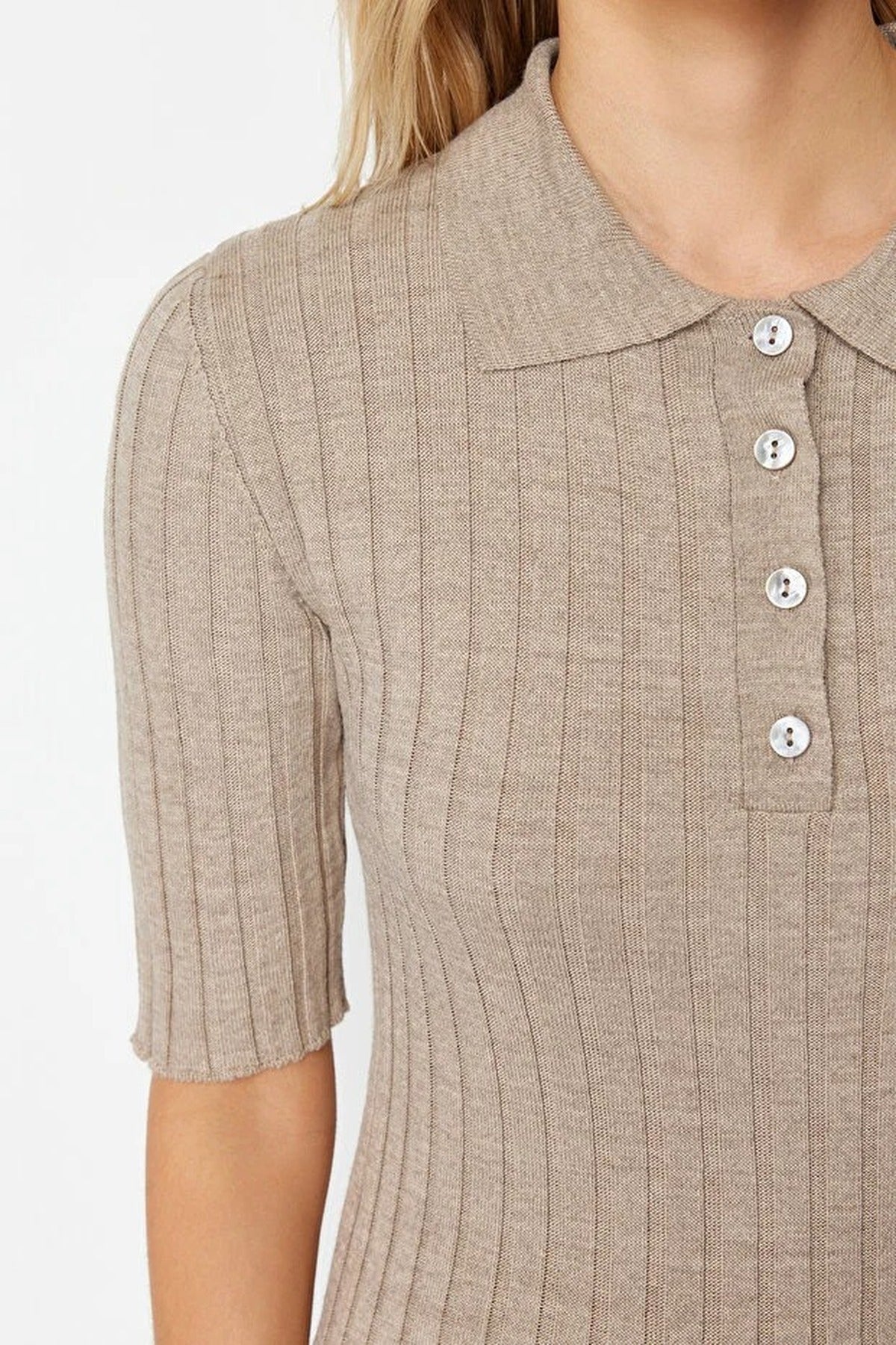 Basic Polo Collar T-Shirt Look Thin Blouse