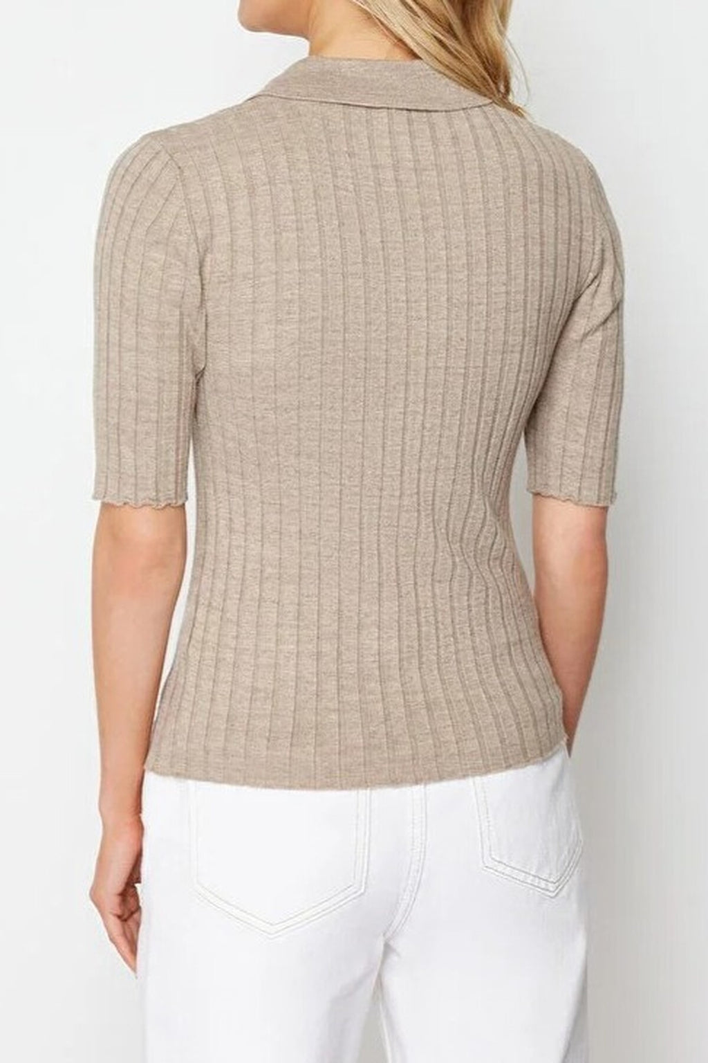 Basic Polo Collar T-Shirt Look Thin Blouse