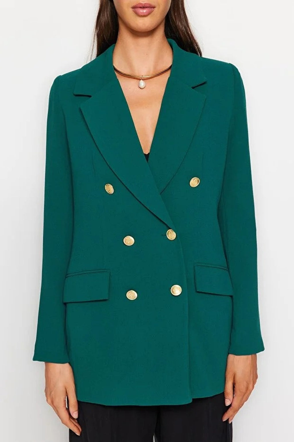 Oversize Lined Double-Breasted Woven Blazer Jacket