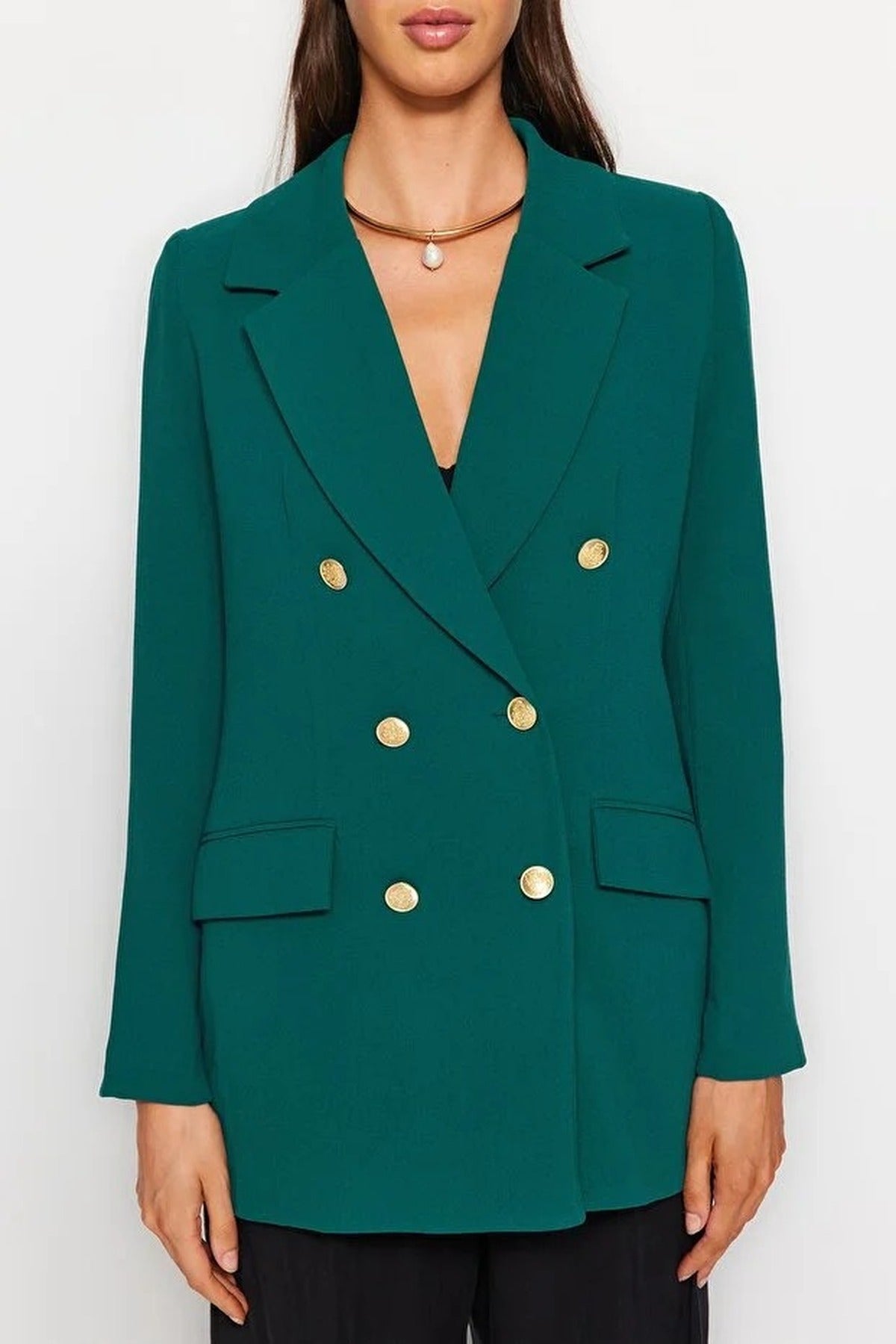 Oversize Lined Double-Breasted Woven Blazer Jacket