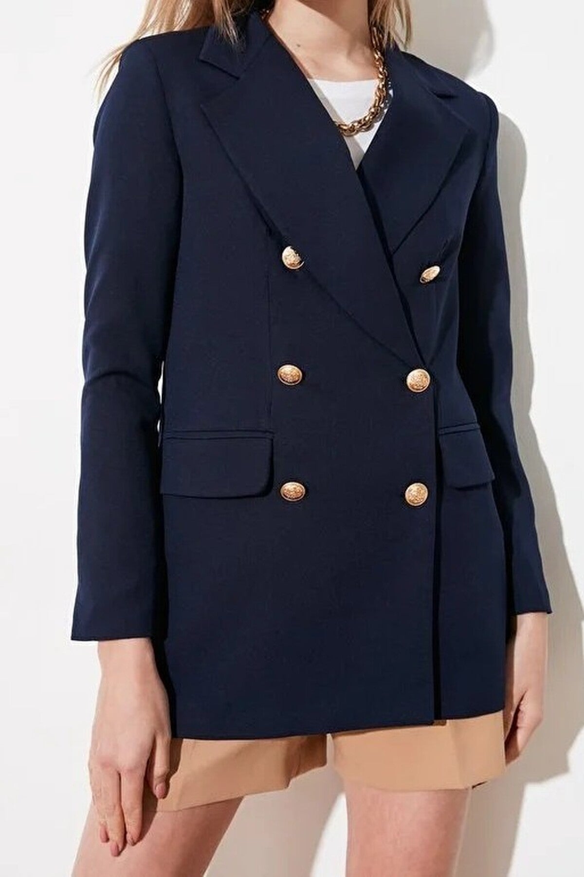 Oversize Lined Double-Breasted Woven Blazer Jacket