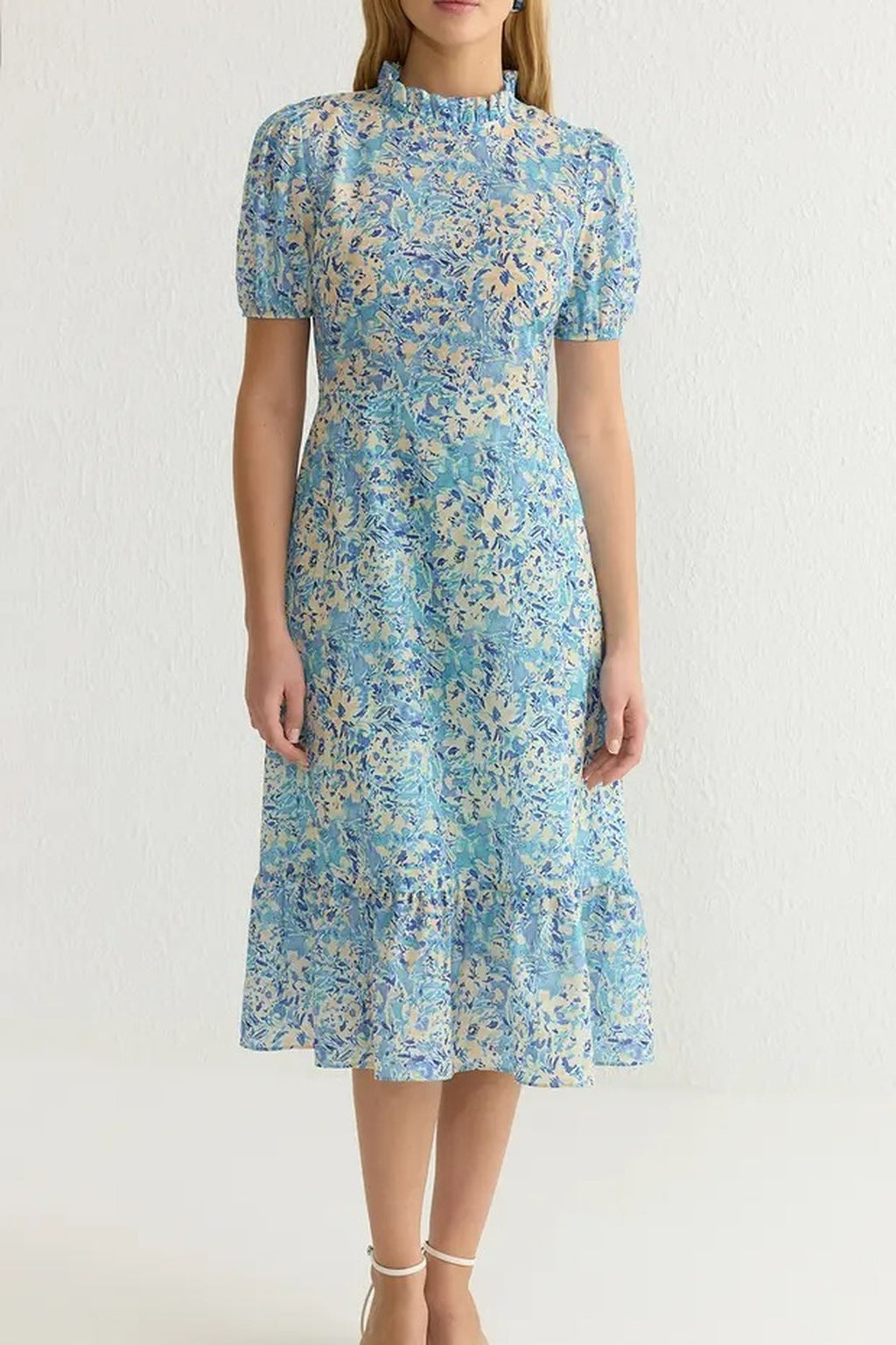 Floral A-Line Ruffled Midi Woven Dress