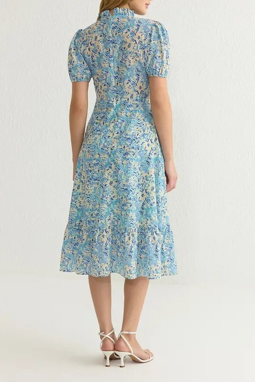 Floral A-Line Ruffled Midi Woven Dress