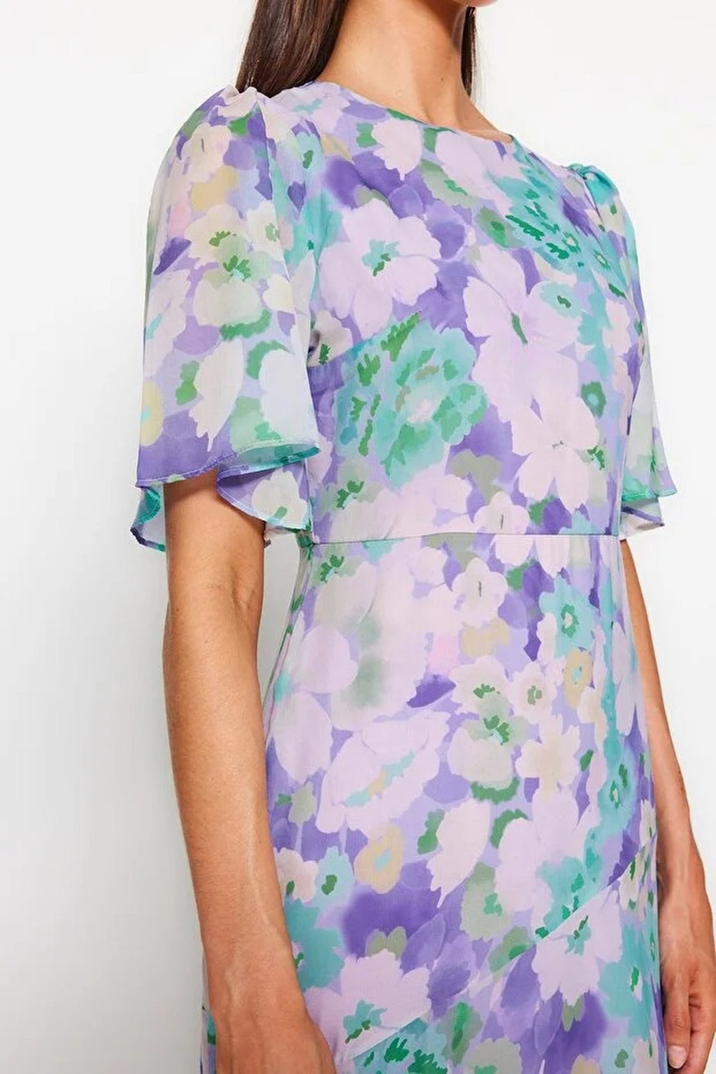Floral Patterned A-Line Lined Midi Woven Dress