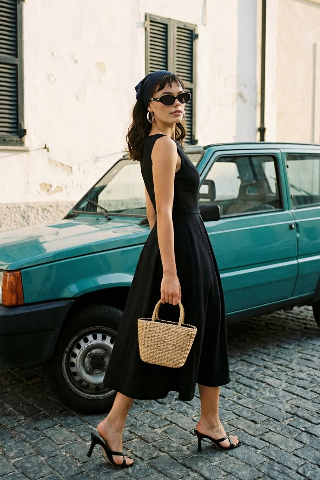 High Neck Sleeveless Pleated Midi Dress