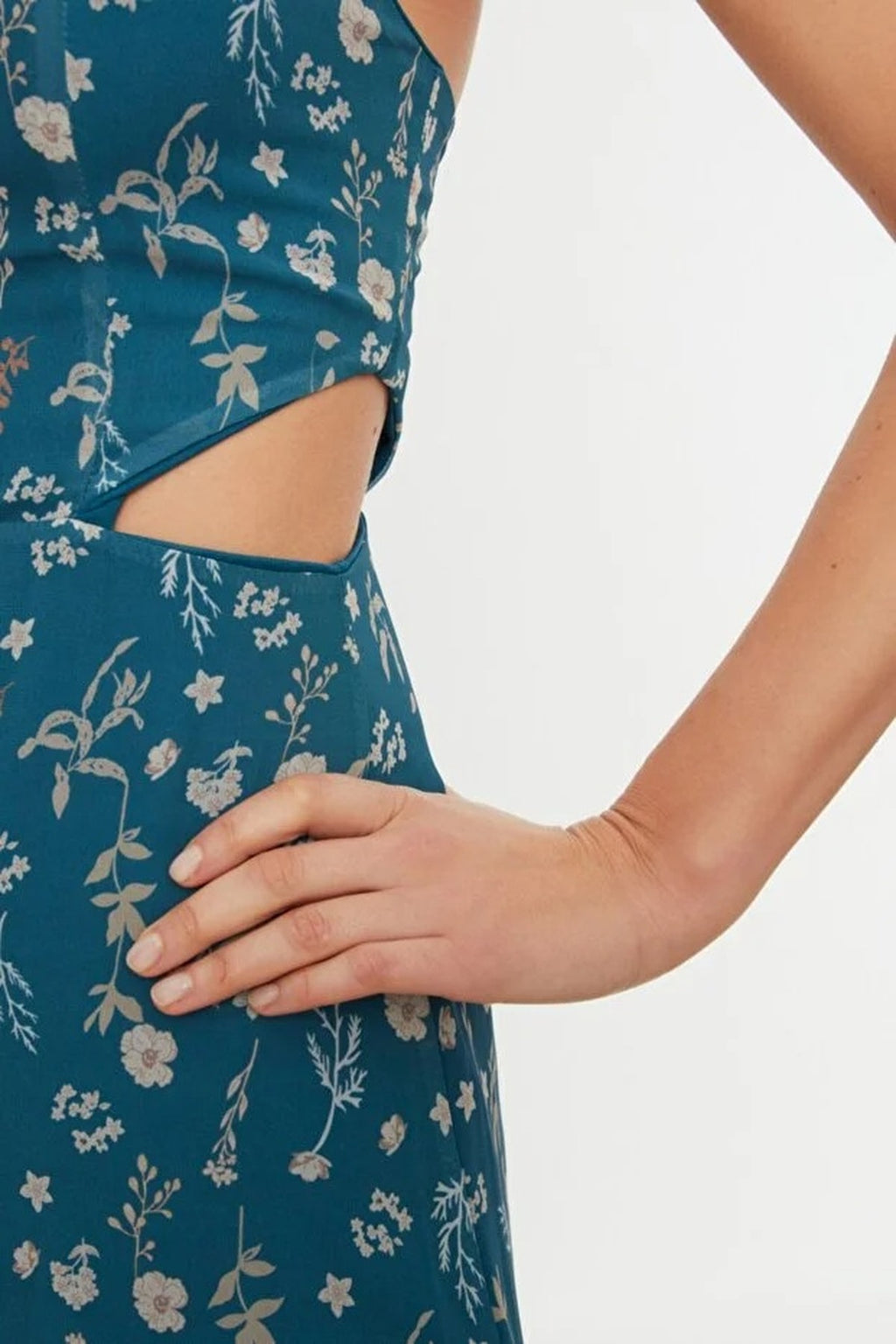 A-Line Lined Maxi Dress with Waist Detail and Floral Pattern