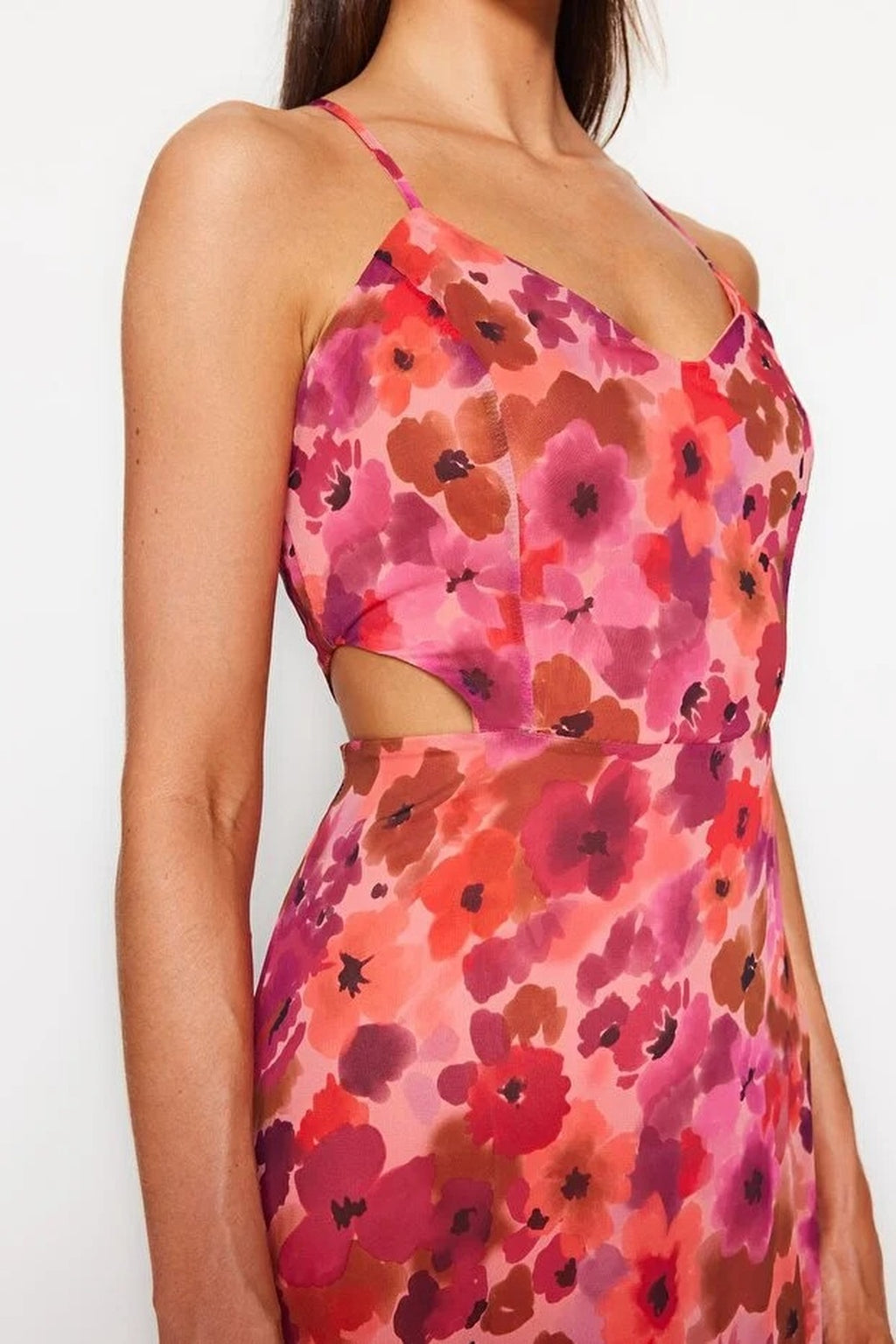 A-Line Lined Maxi Dress with Waist Detail and Floral Pattern