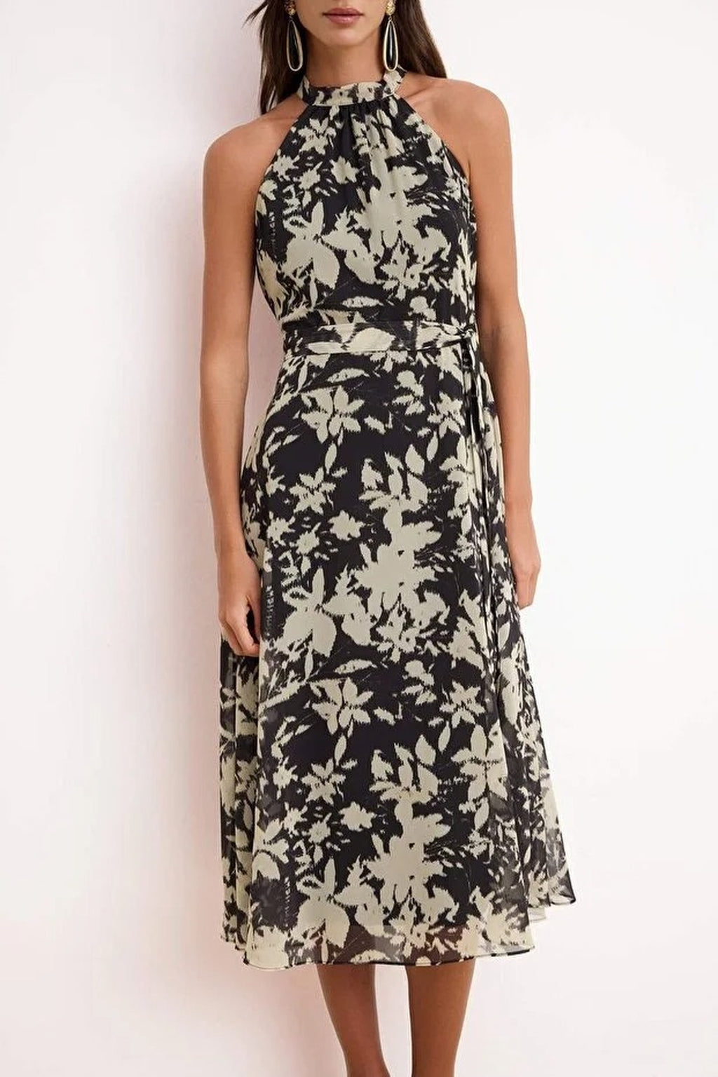Floral Chiffon Flowy Woven Midi Dress