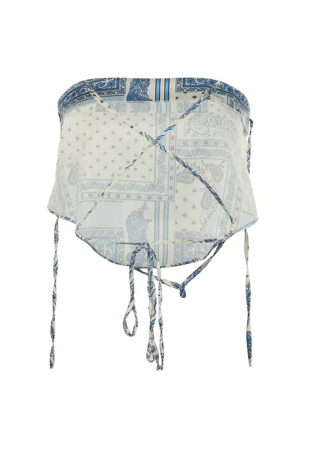 Degaje Neck Tie Back Crop Woven Blouse