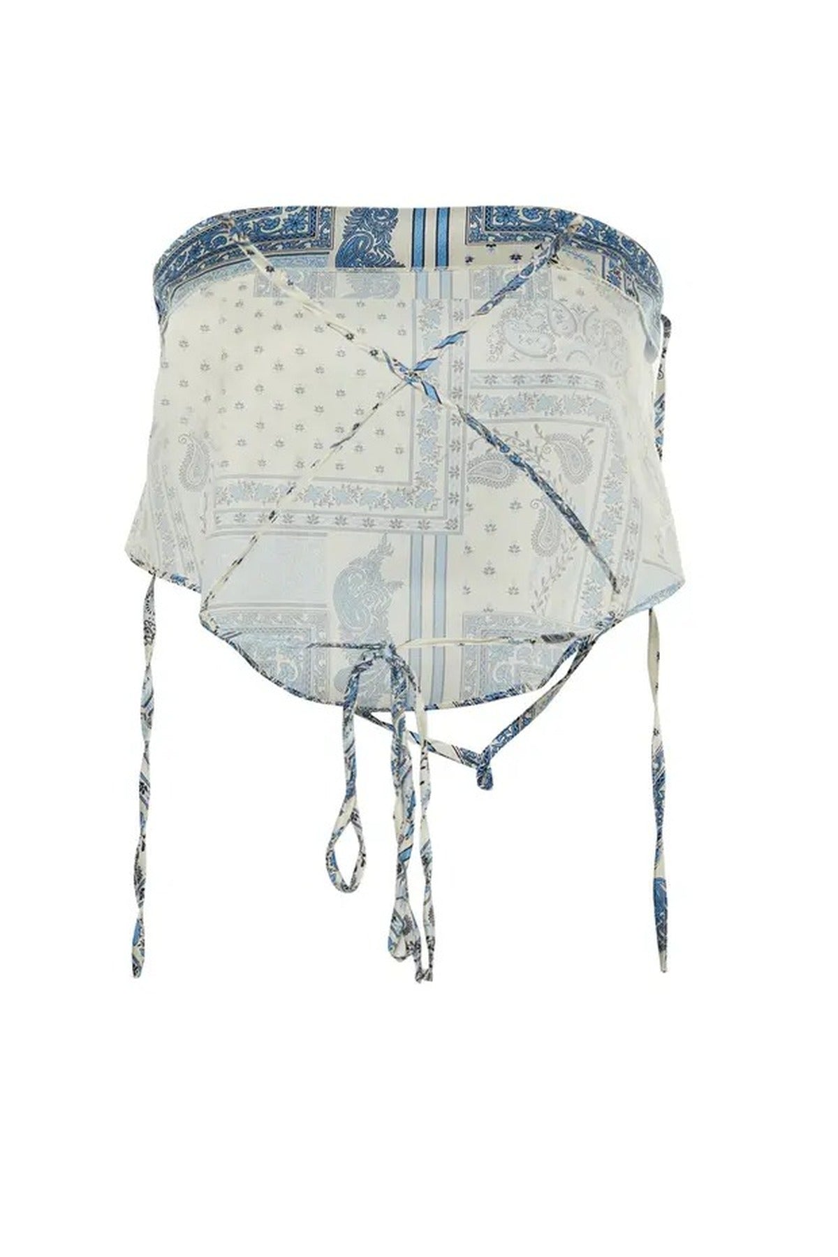Degaje Neck Tie Back Crop Woven Blouse