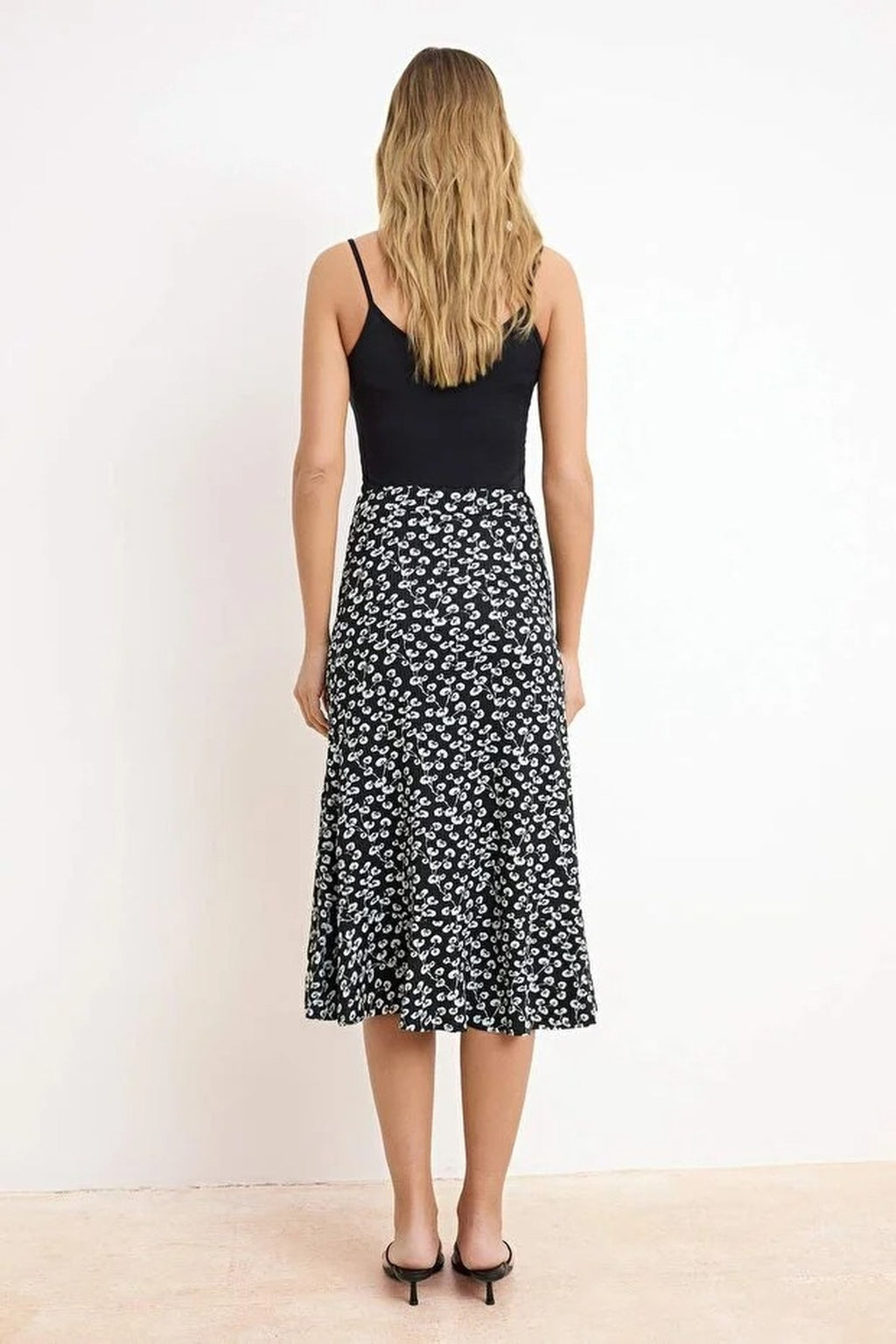 Printed High-Waisted Stretch Skirt with Gathering and Ruffles