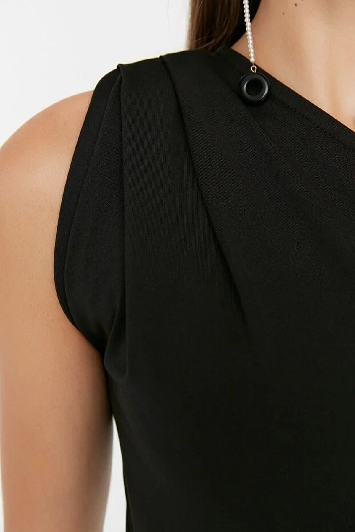 Printed Asymmetrical Collar Elastic Snap Button Knitted Bodysuit