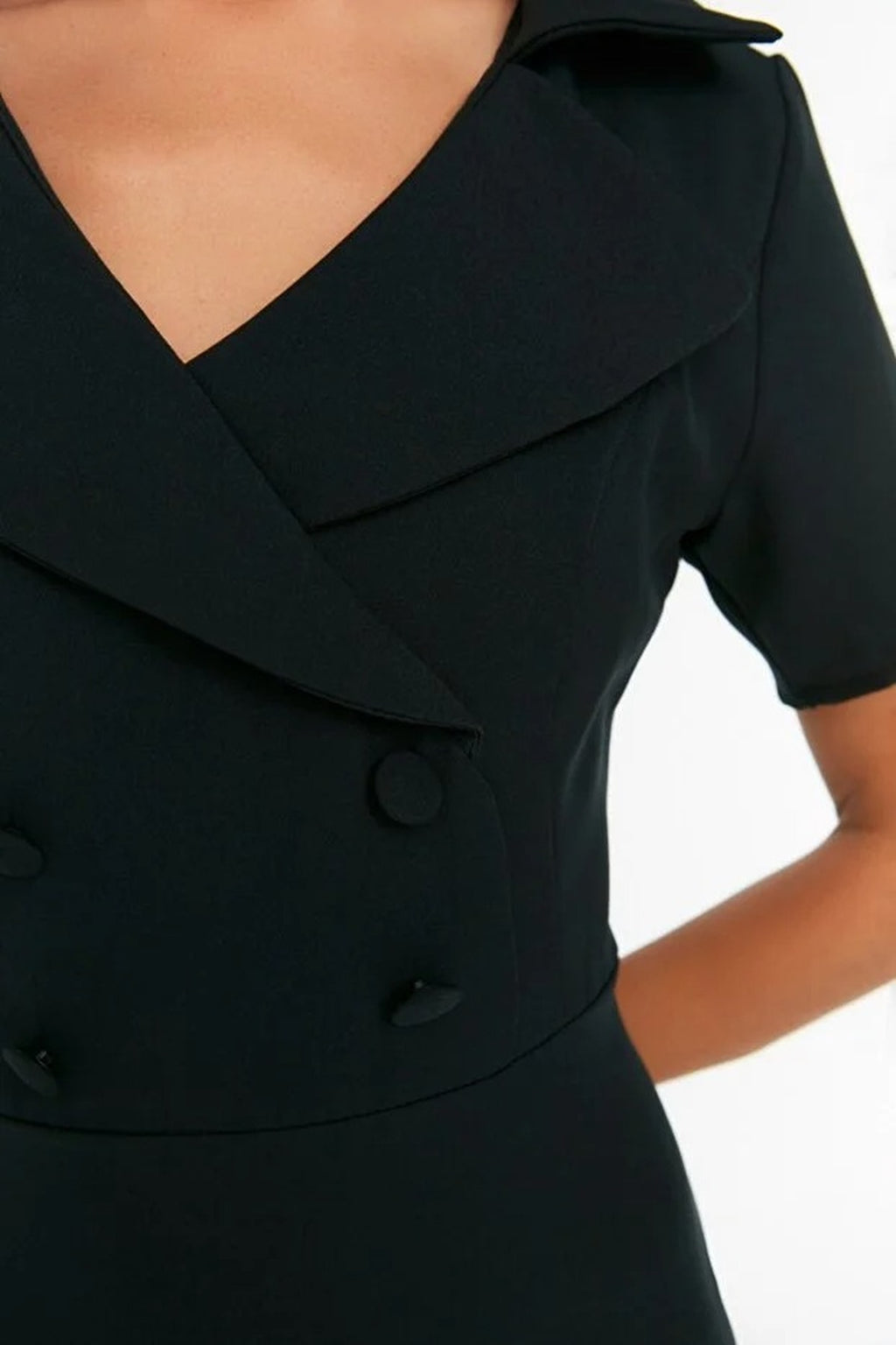 Button Detail Skater Fit and Flare Midi Woven Dress