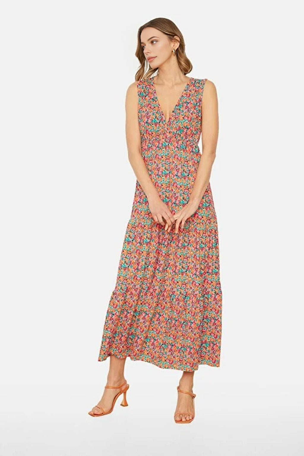 V-Neck Sleeveless A-Line Maxi Knit Dress
