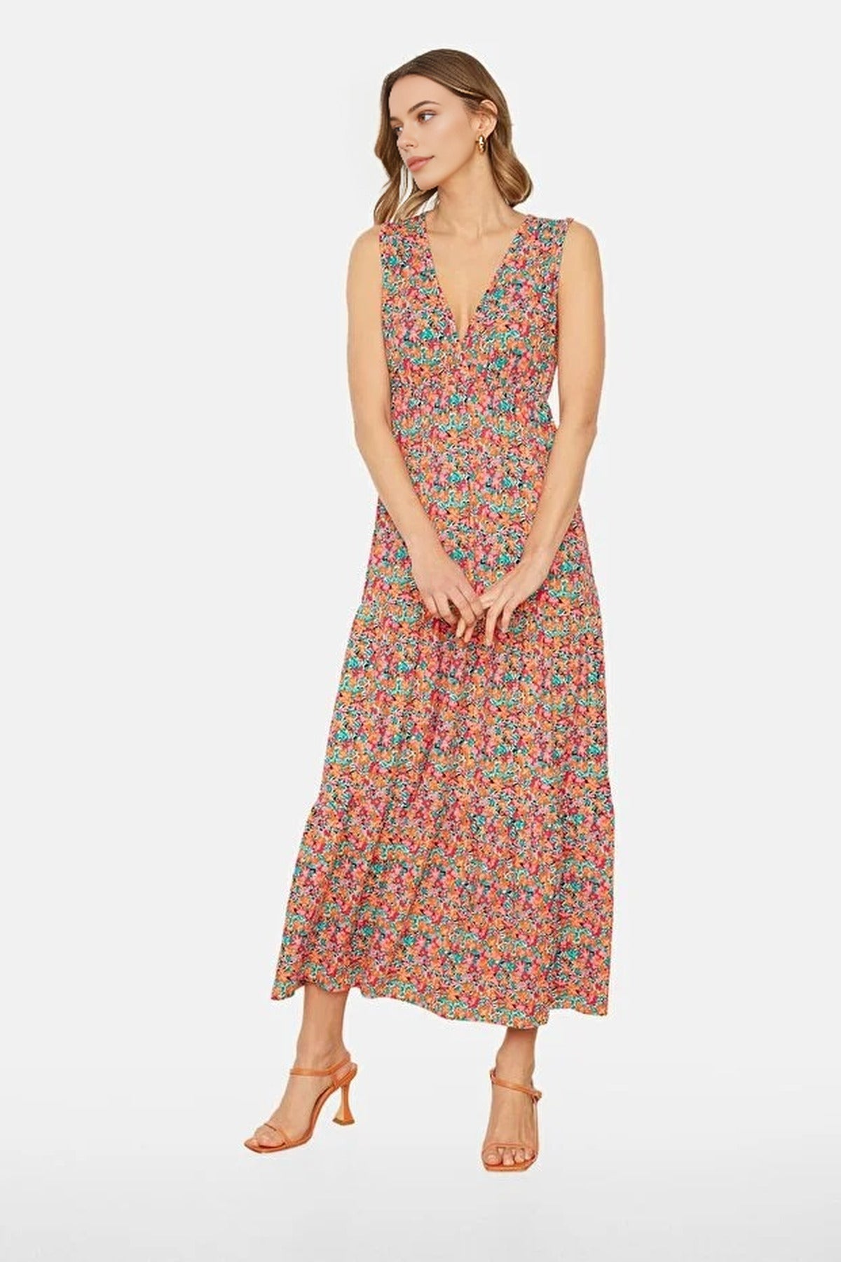 V-Neck Sleeveless A-Line Maxi Knit Dress