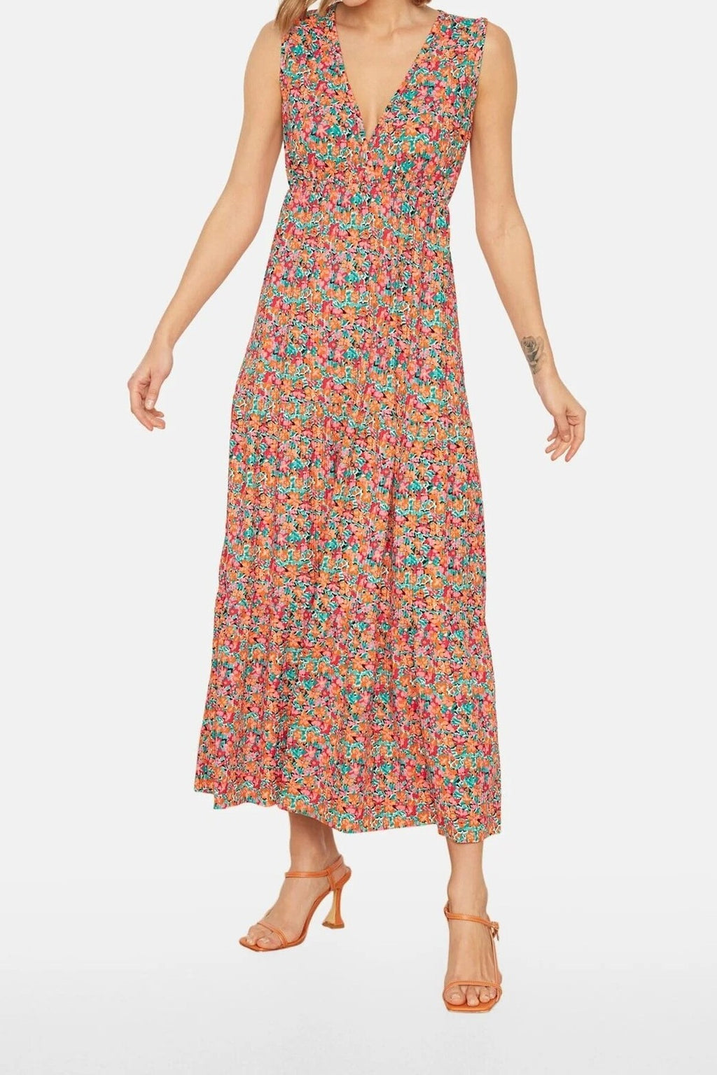 V-Neck Sleeveless A-Line Maxi Knit Dress