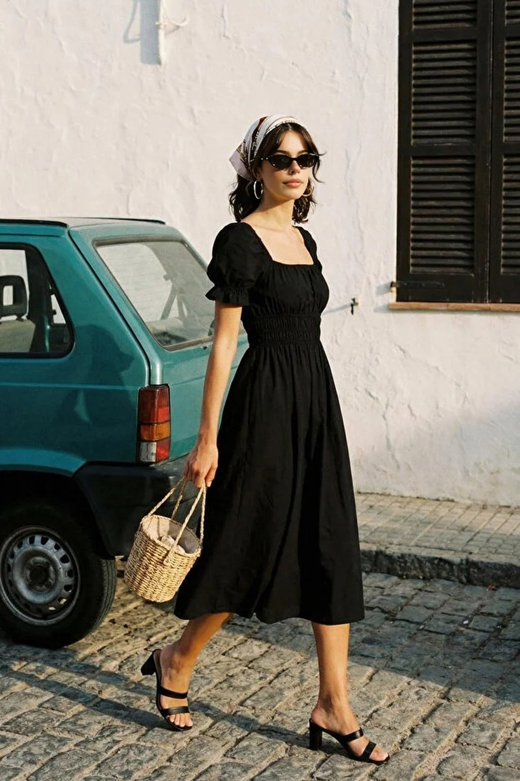 Skater Balloon Sleeve Lined Midi Woven