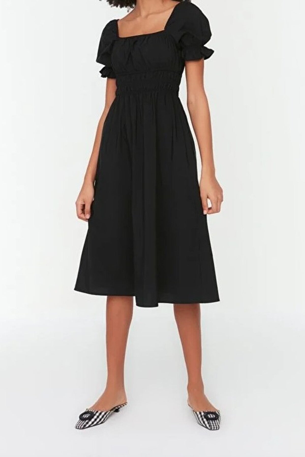 Skater Balloon Sleeve Lined Midi Woven