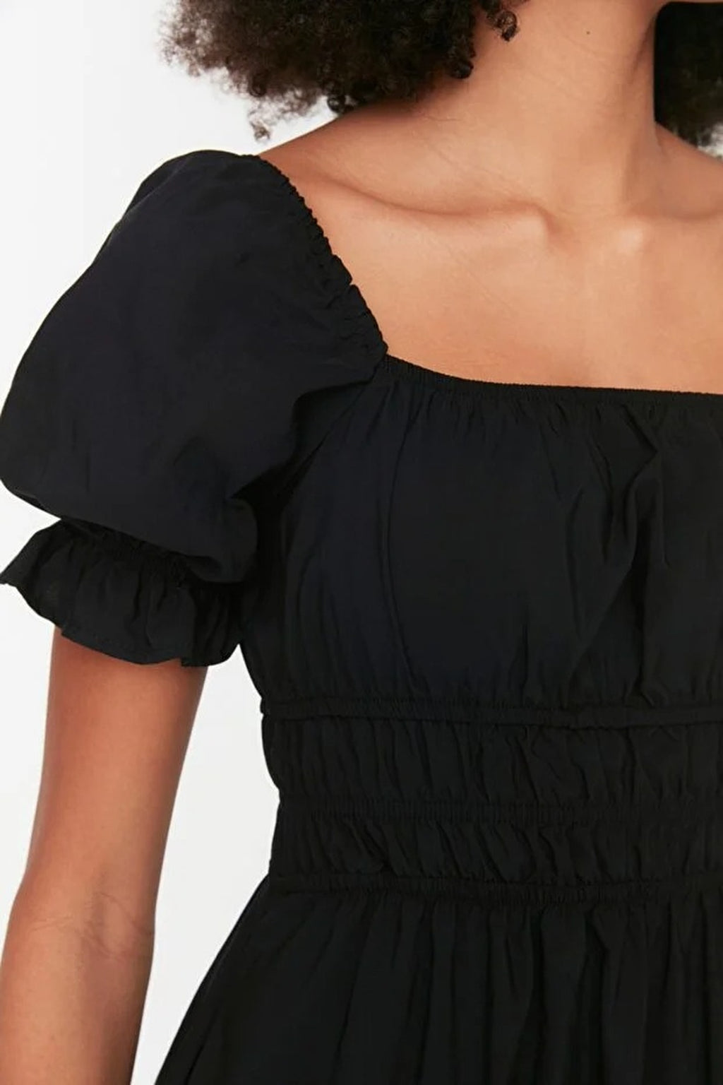 Skater Balloon Sleeve Lined Midi Woven