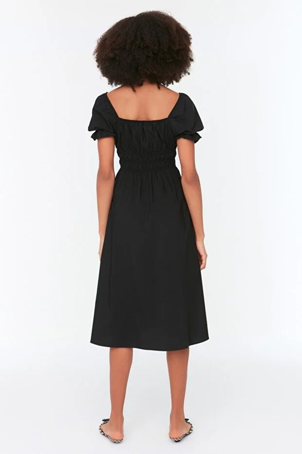 Skater Balloon Sleeve Lined Midi Woven