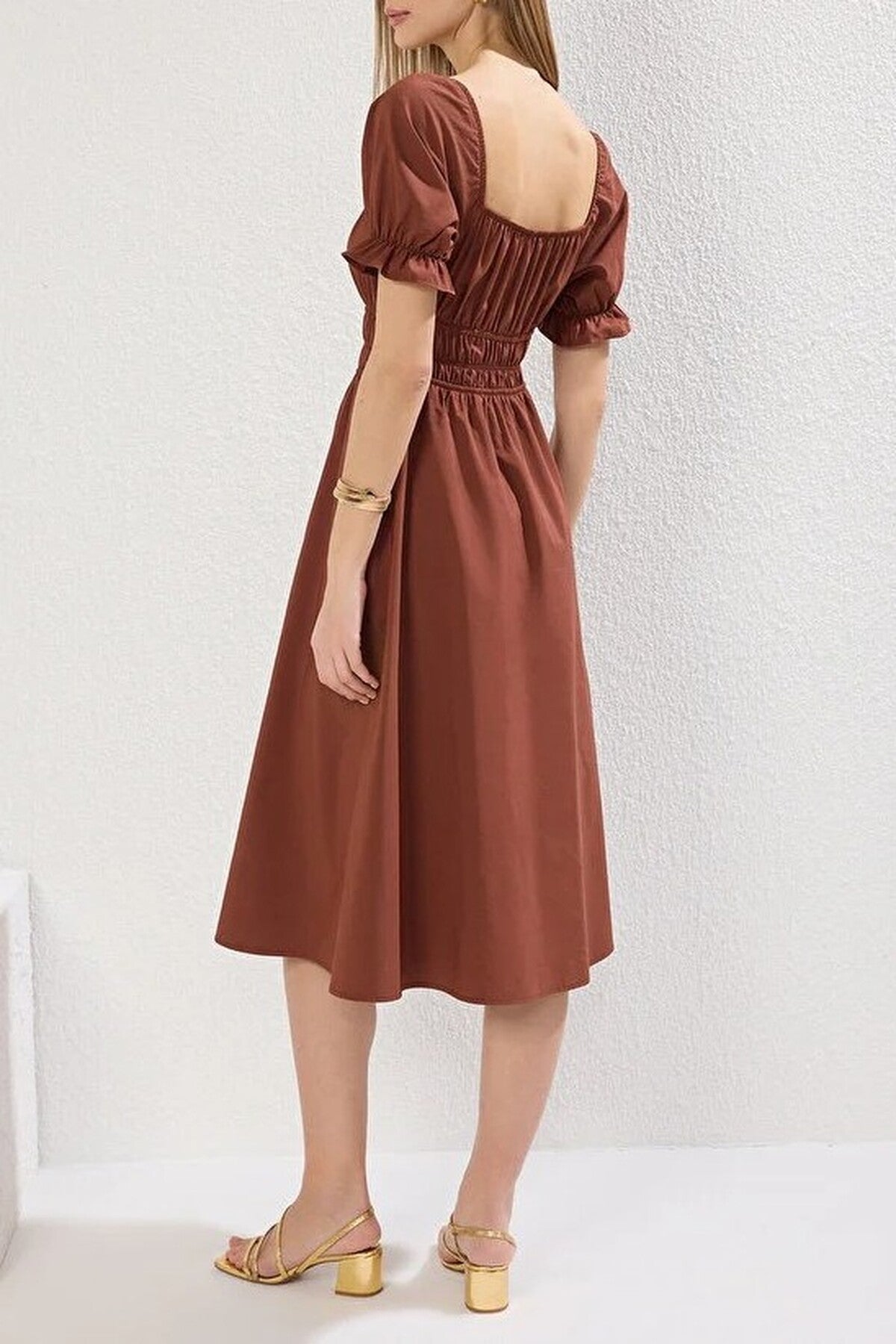 Skater Balloon Sleeve Lined Midi Woven